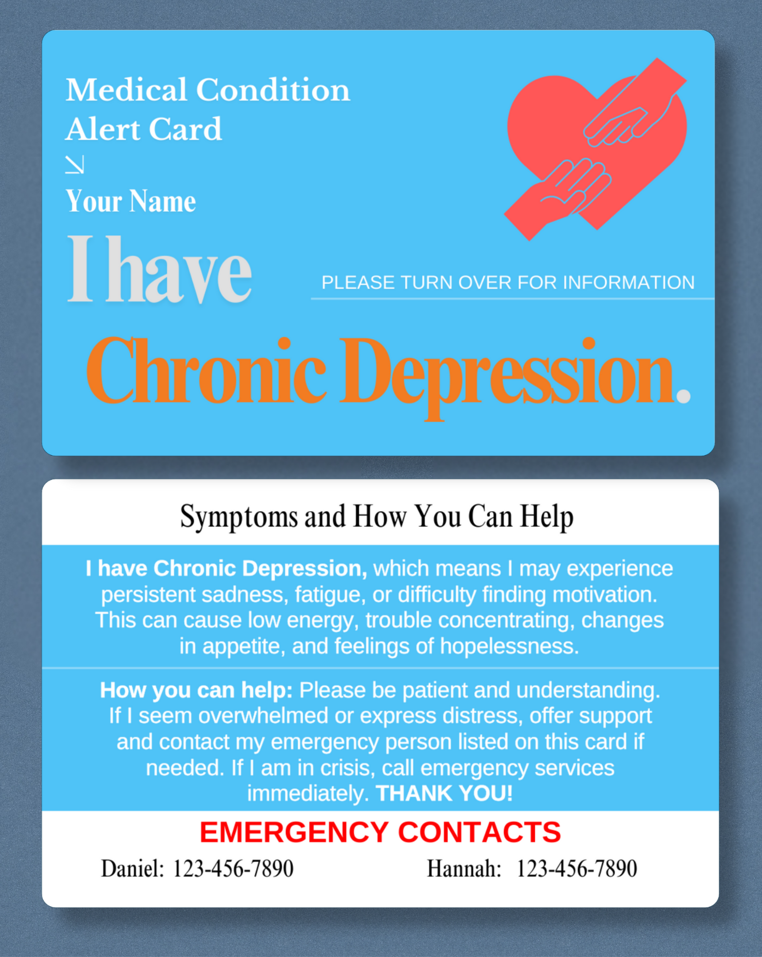 Chronic Depression Medical Alert Card