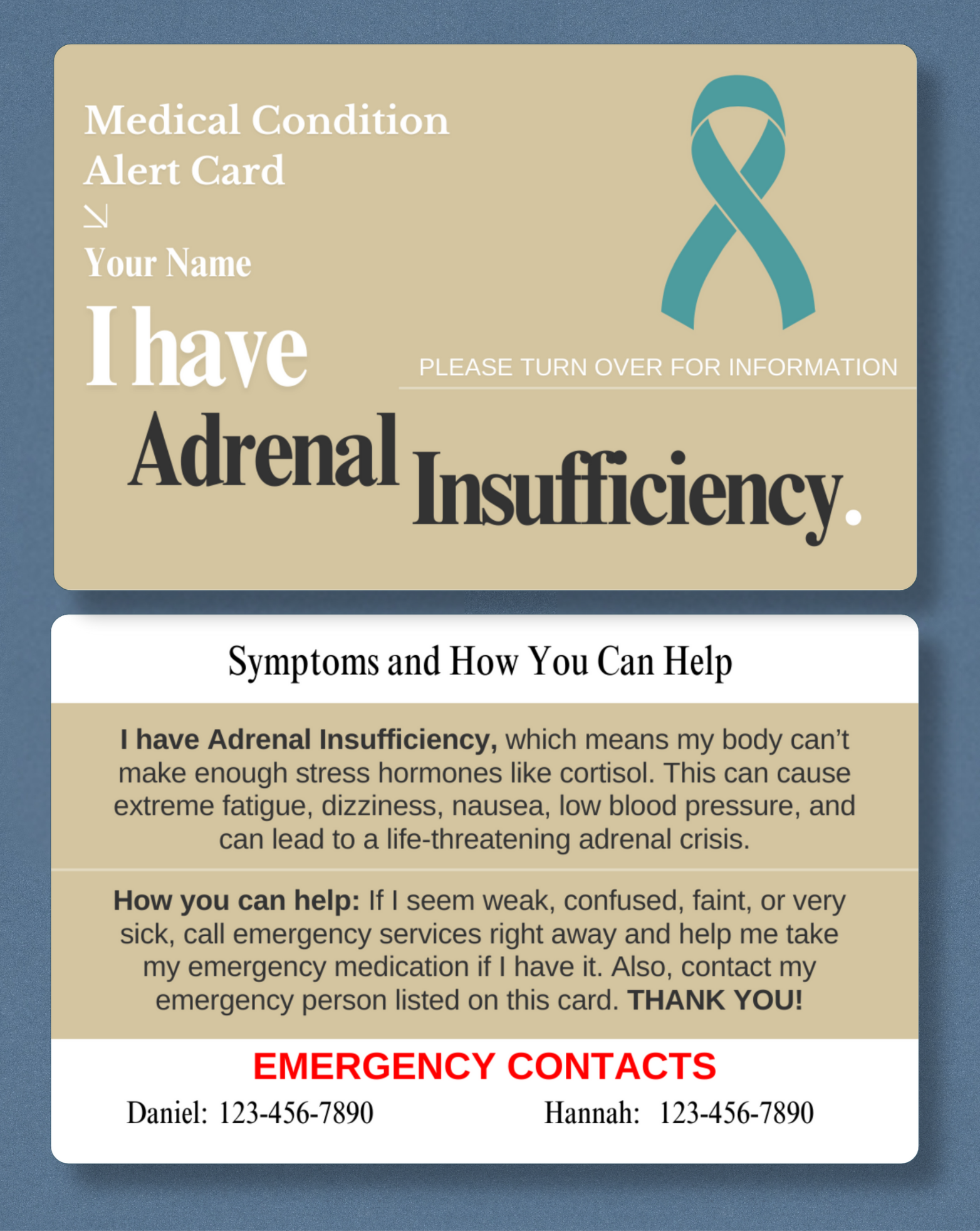 Adrenal Insufficiency Medical Alert Card