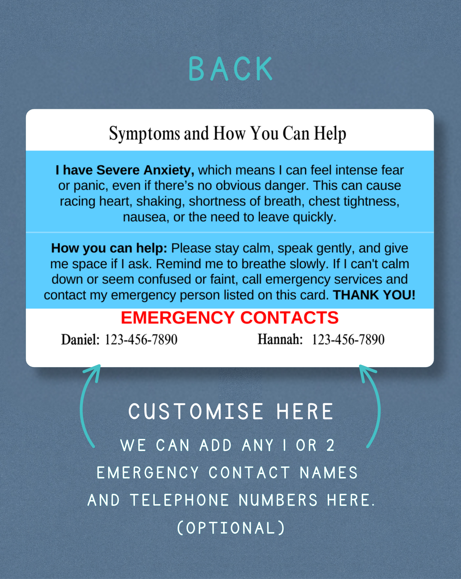 Severe Anxiety Medical Alert Card