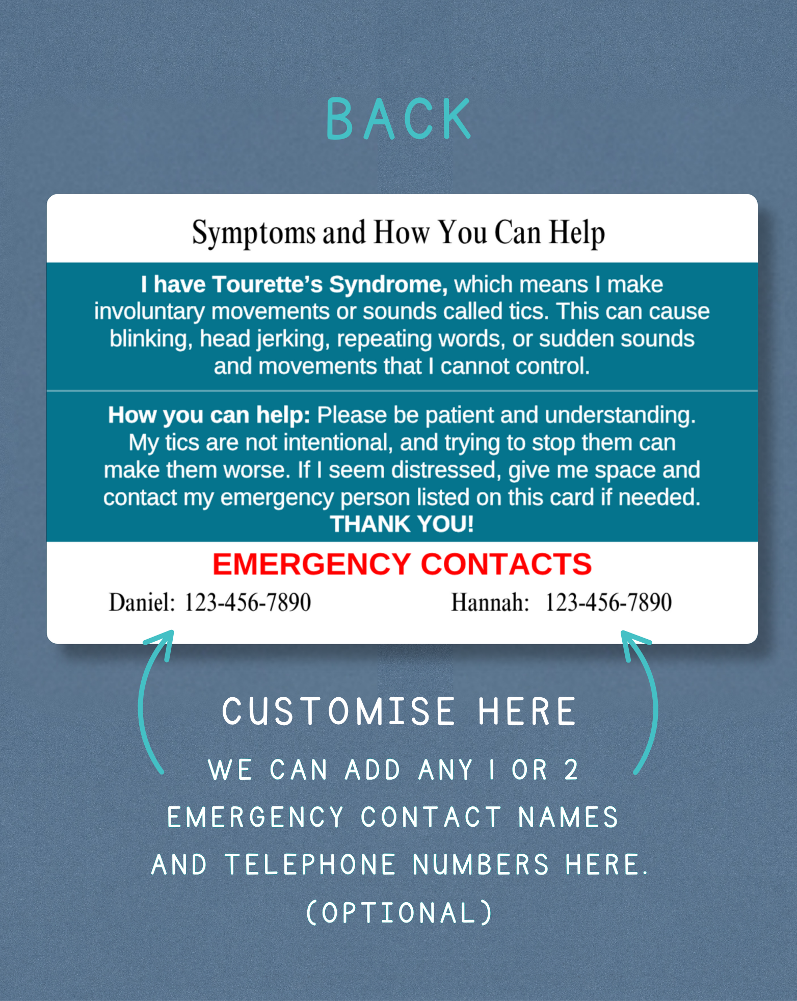 Tourette’s Medical Alert Card