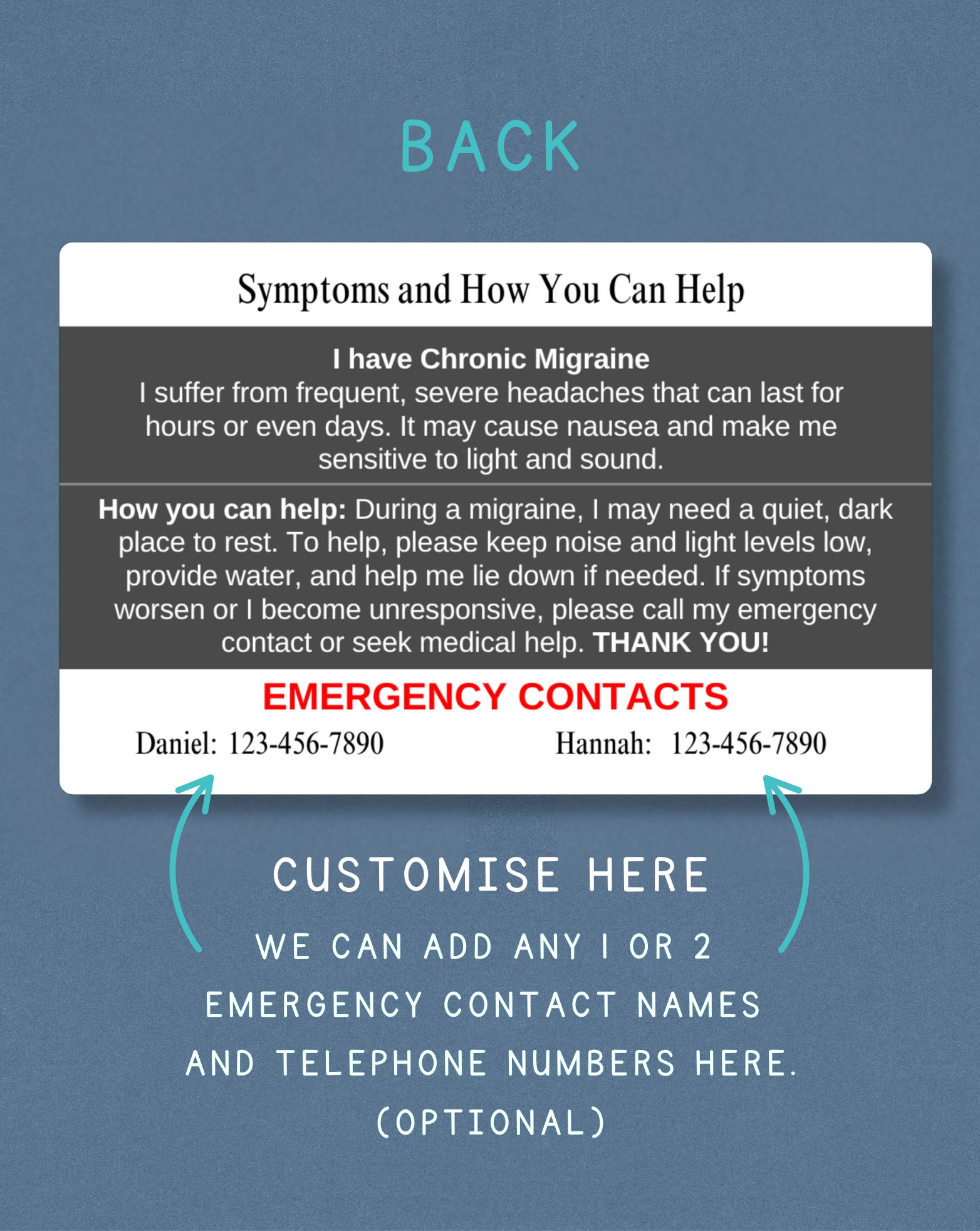 Chronic Migraine Medical Alert Card
