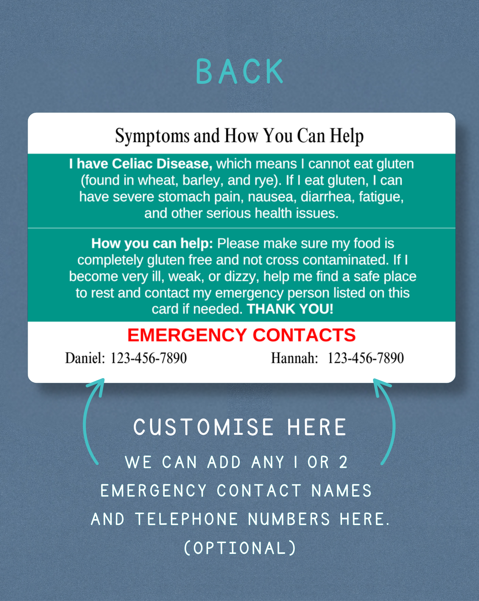 Celiac Disease Alert Card