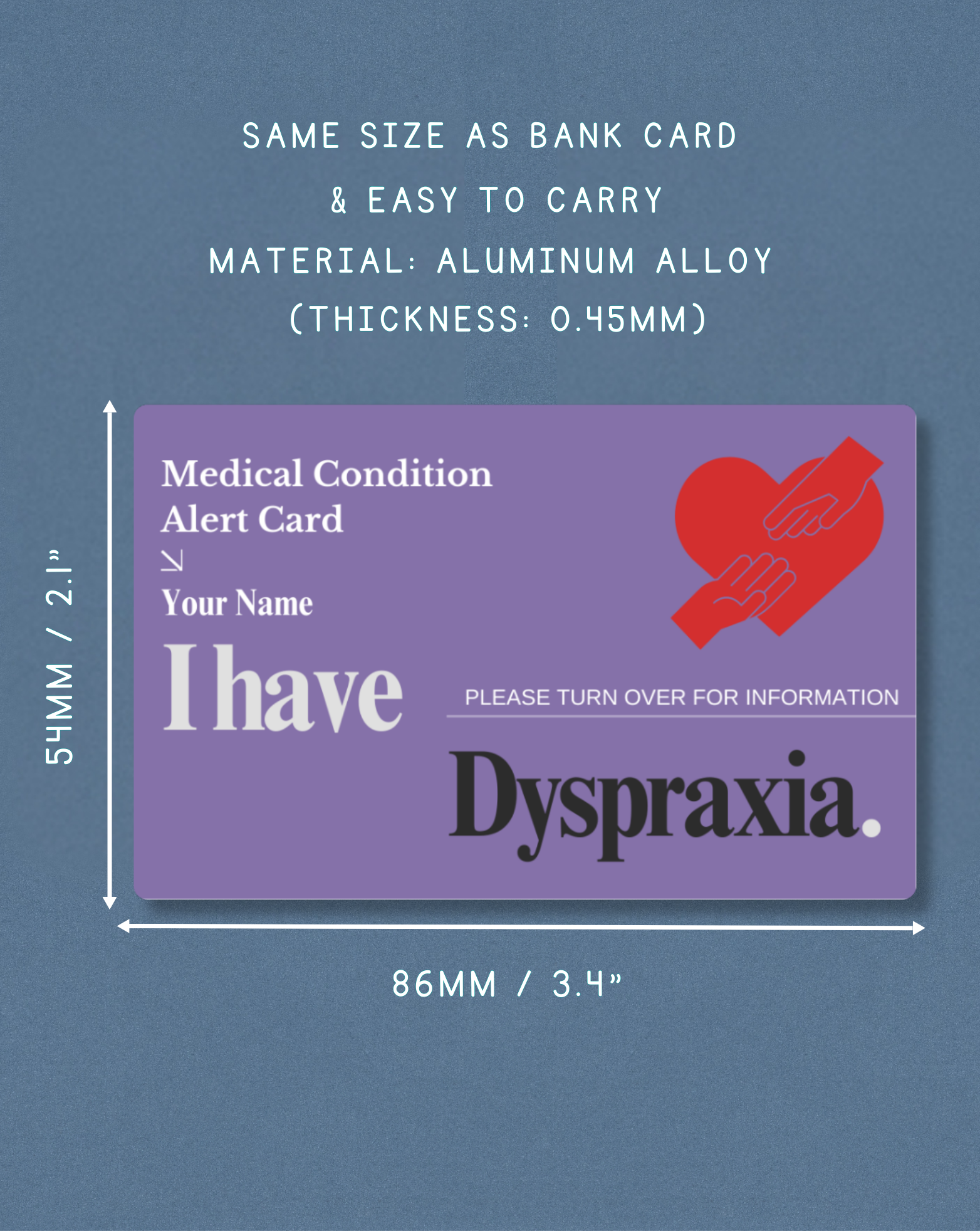 Dyspraxia Medical Alert Card
