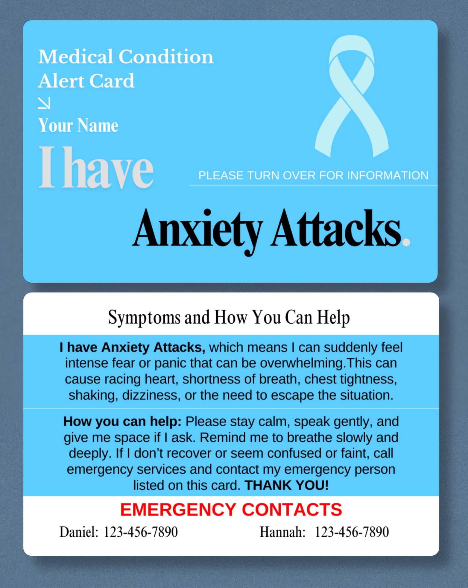 Anxiety Attacks Medical Alert Card