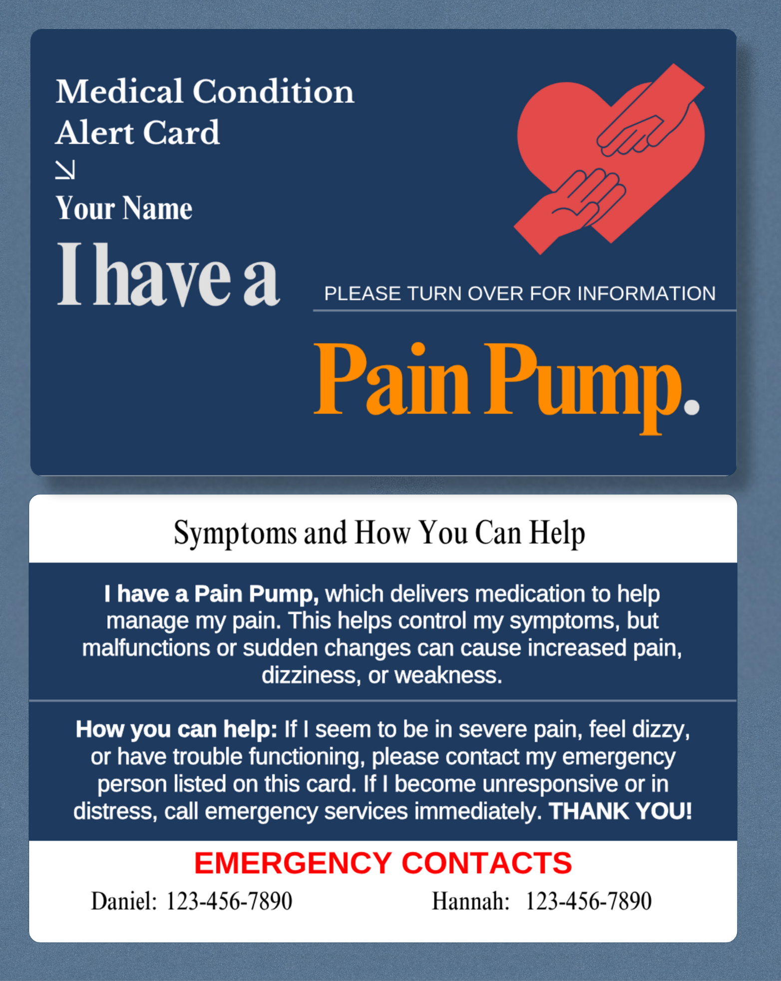 Pain Pump Medical Alert Card