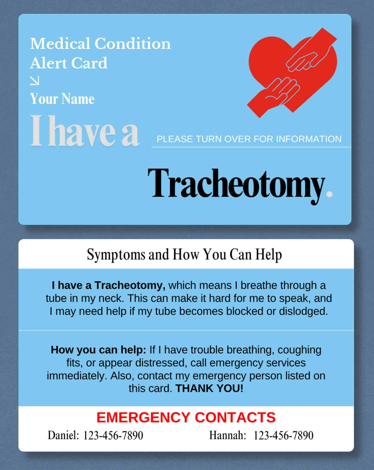 Tracheostomy Medical Alert Card