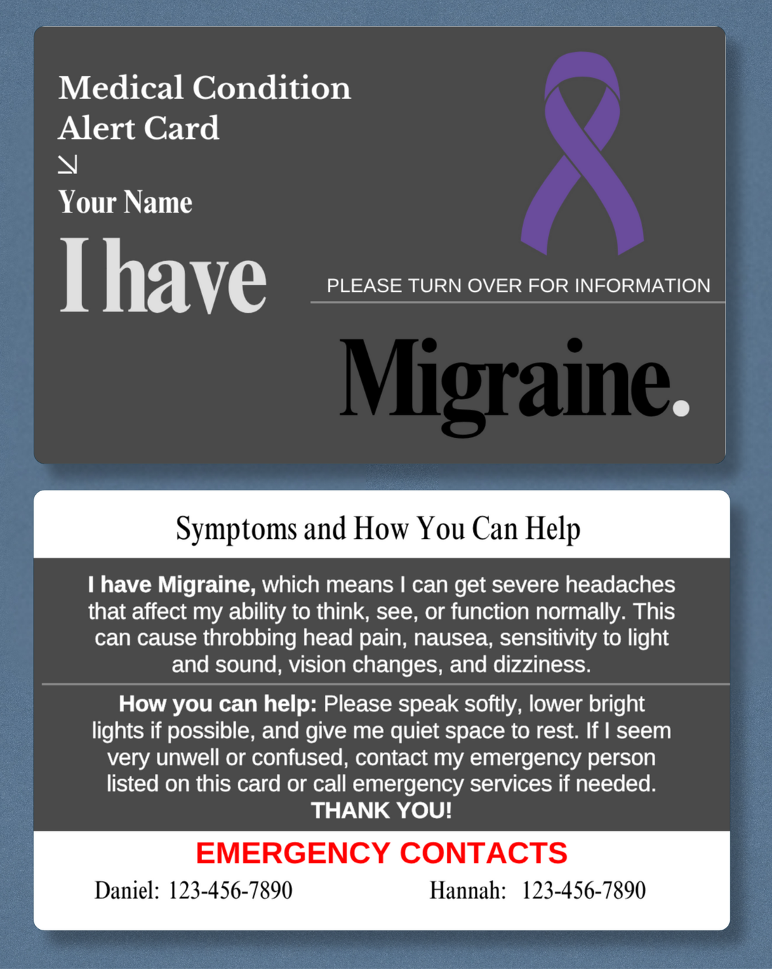 Migraine Medical Alert Card