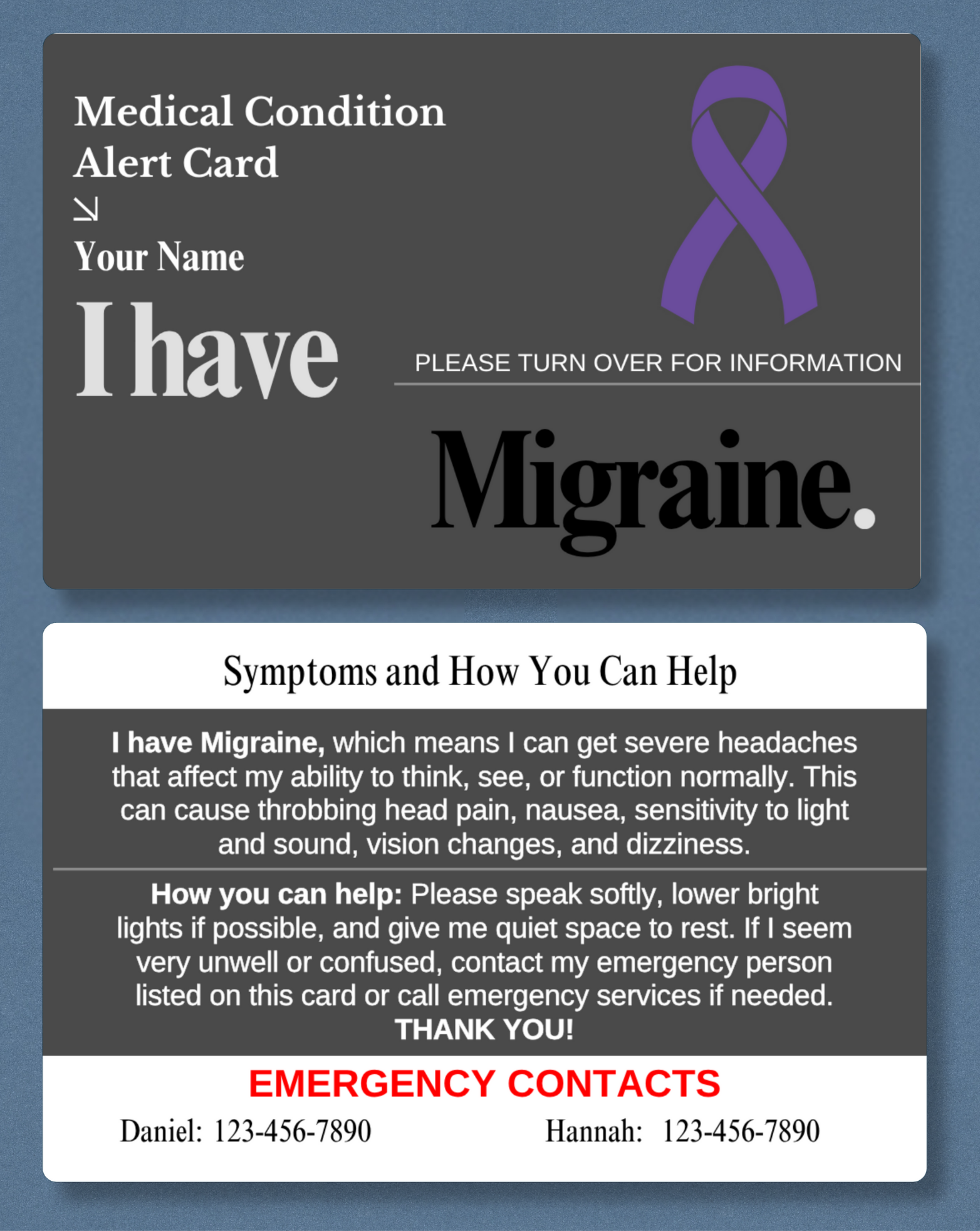 Migraine Medical Alert Card