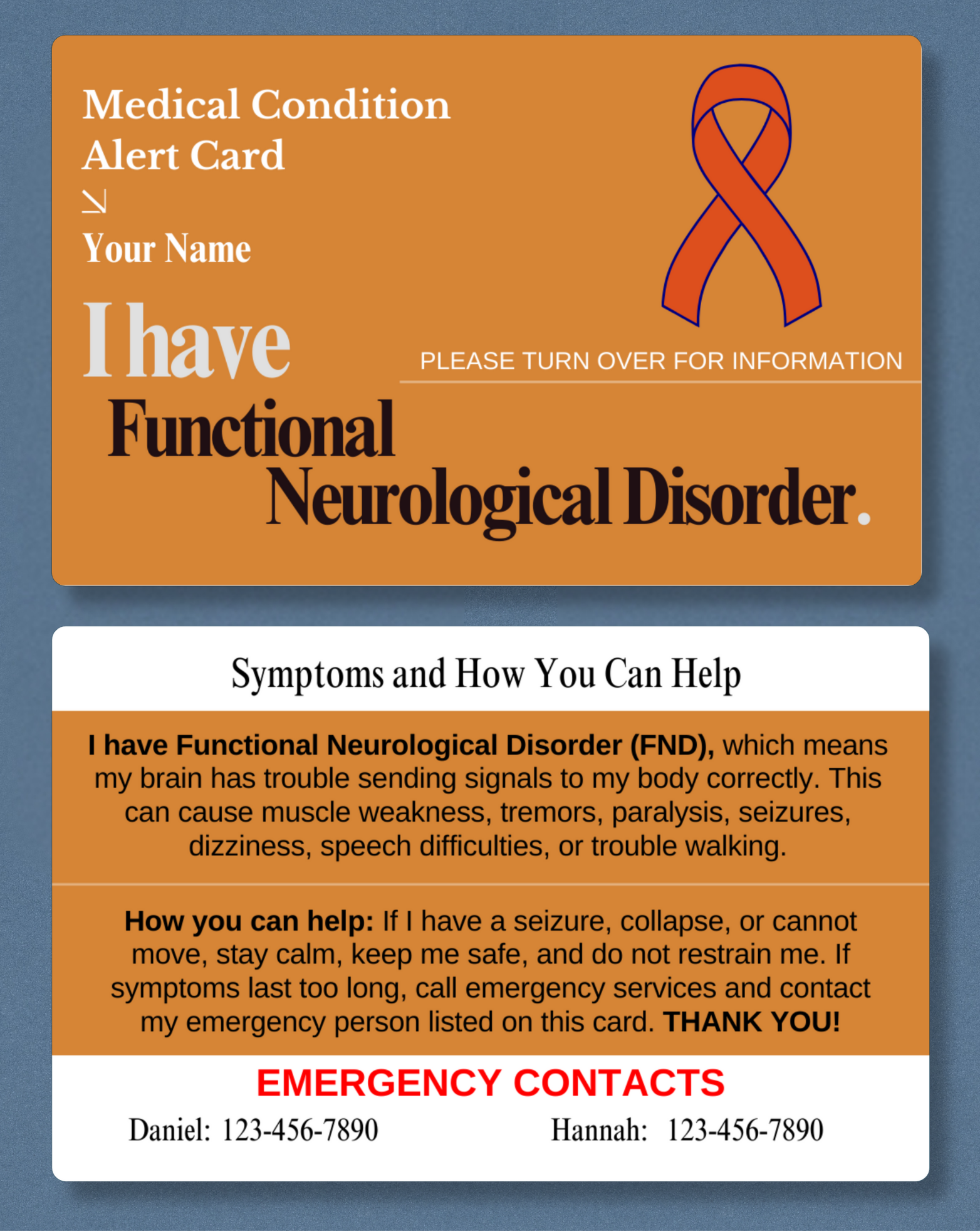 Functional Neurological Disorder Medical Alert Card