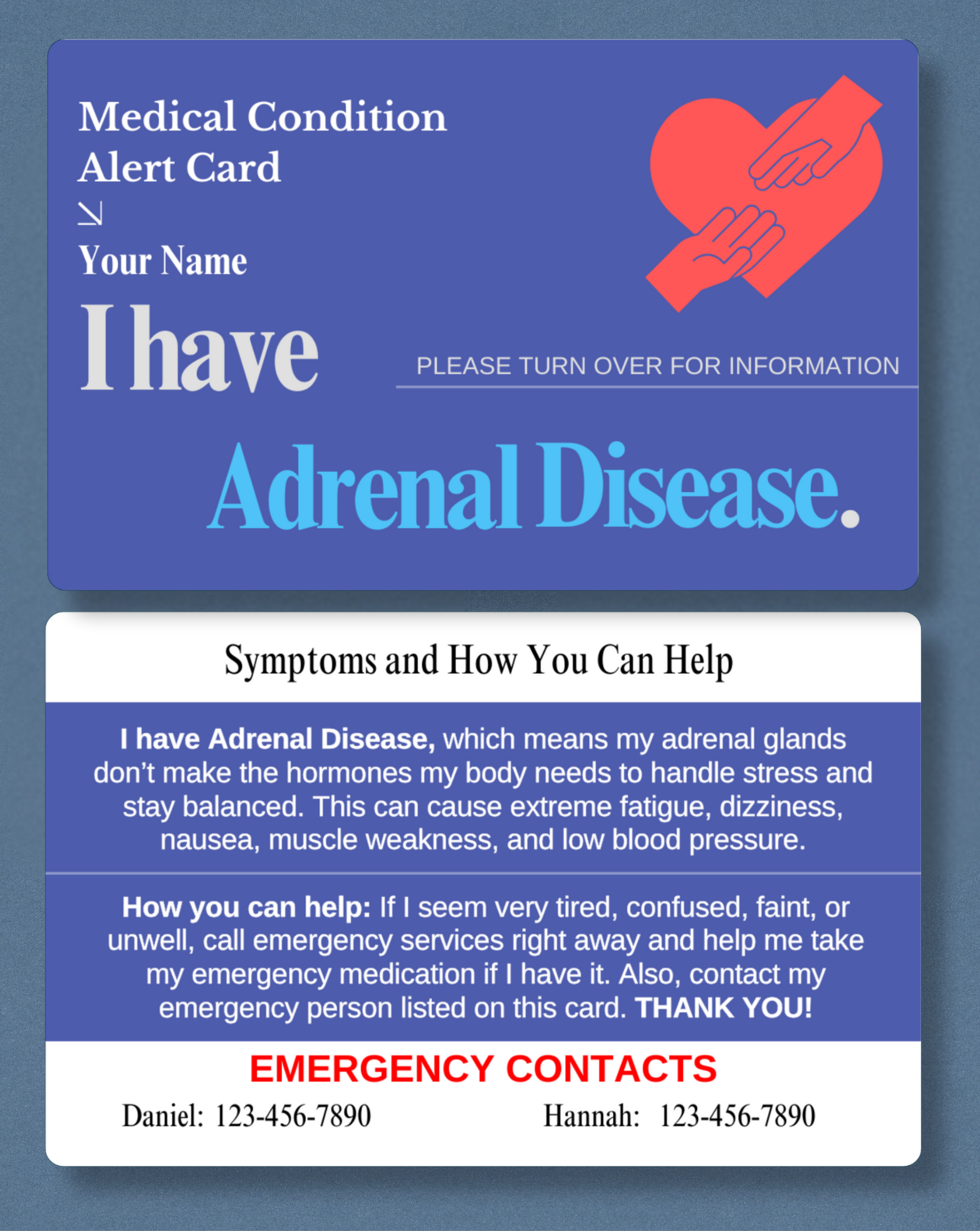 Adrenal Disease Medical Alert Card
