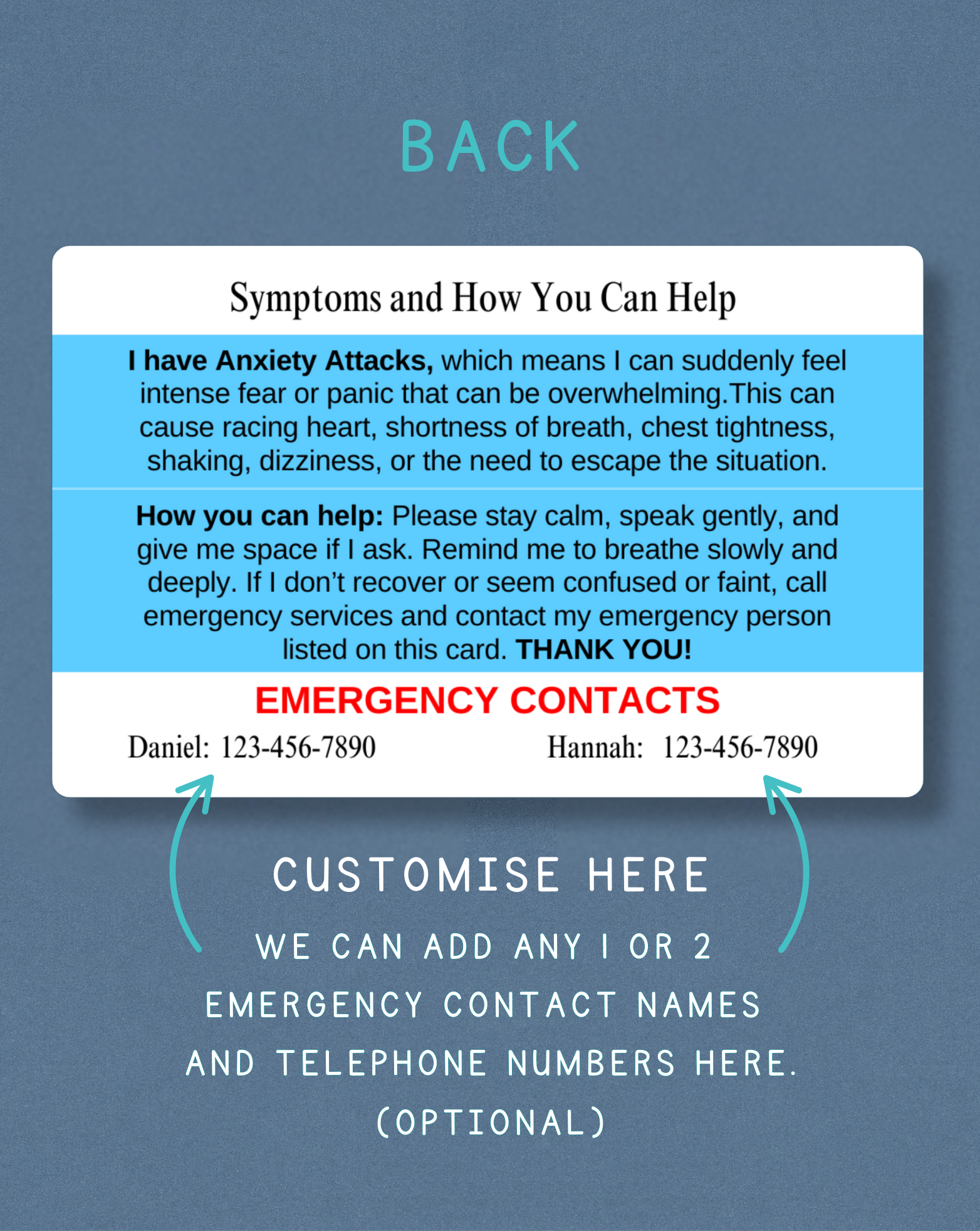 Anxiety Attacks Medical Alert Card