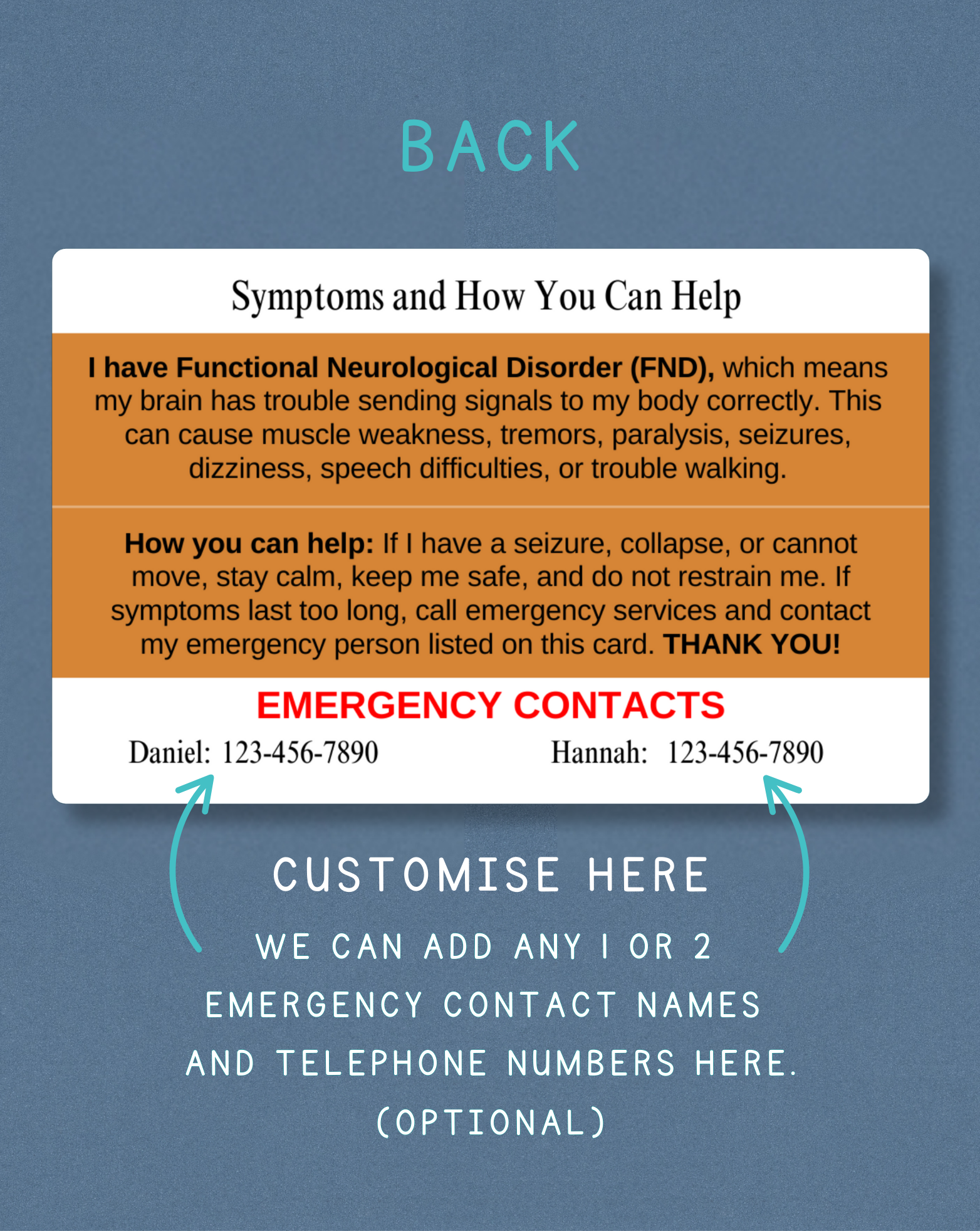 Functional Neurological Disorder Medical Alert Card