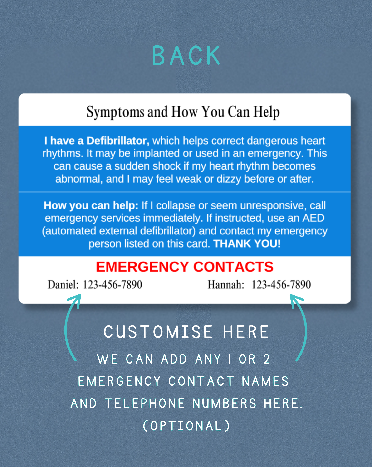 Defibrillator Medical Alert Card