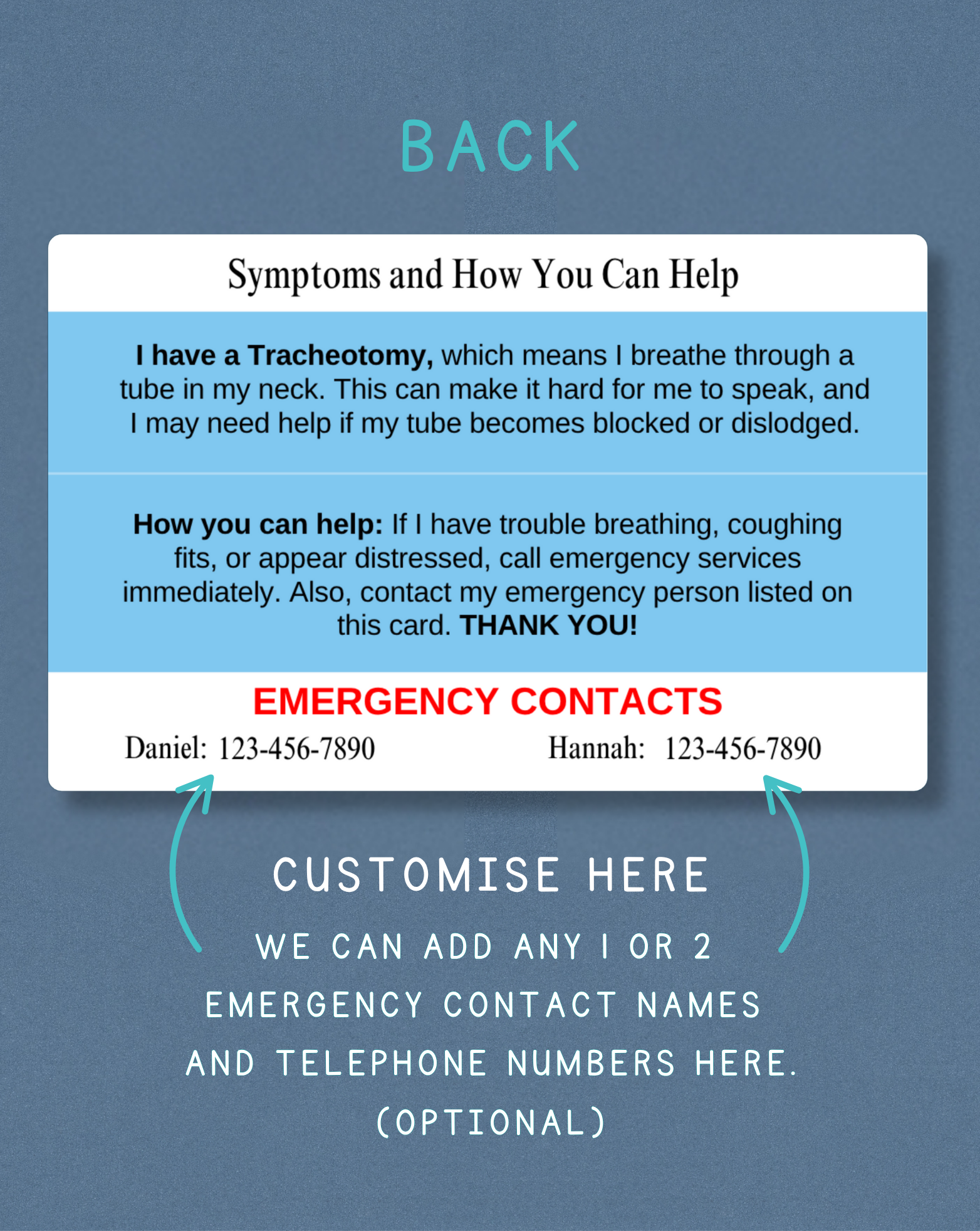 Tracheostomy Medical Alert Card