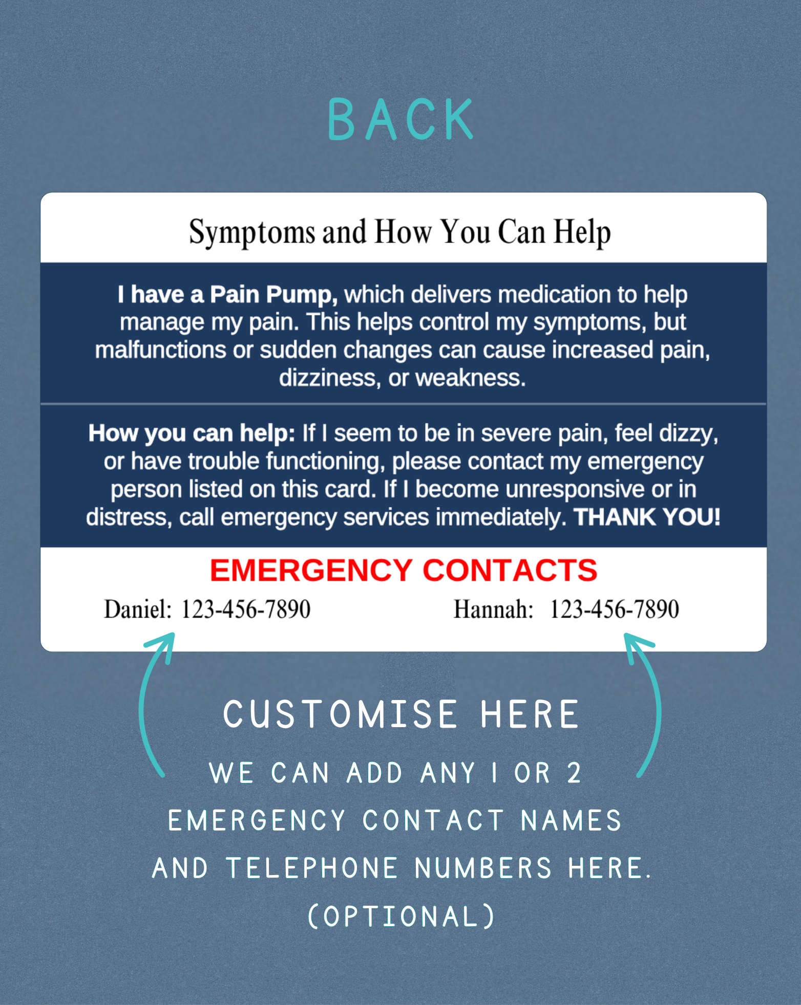 Pain Pump Medical Alert Card