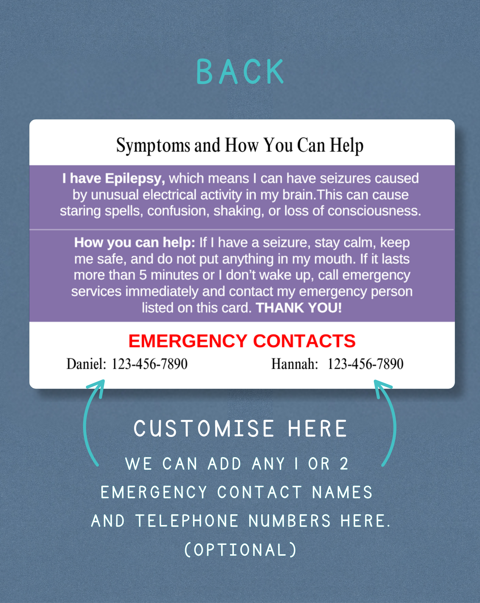 Epilepsy Medical Alert Card