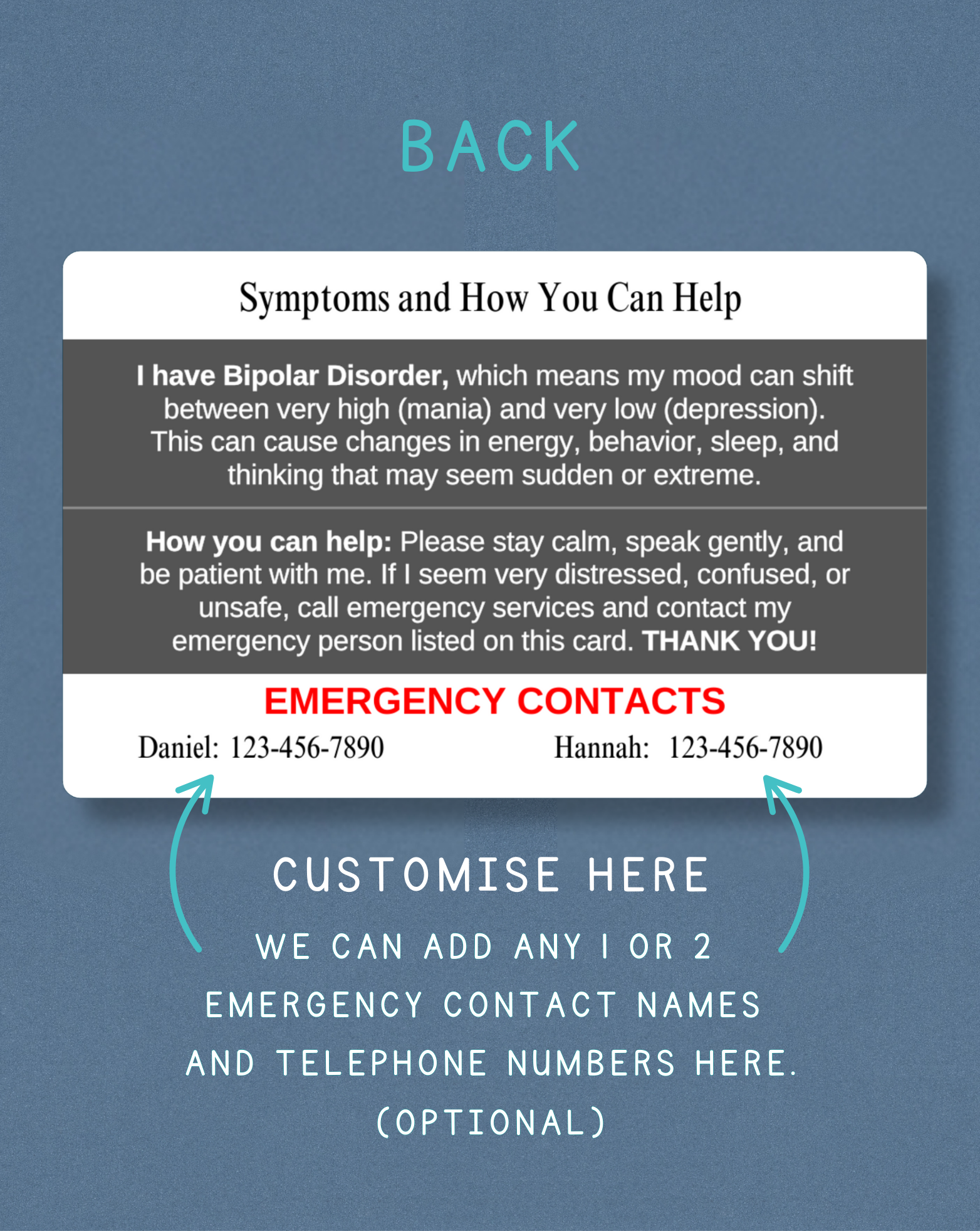 Bipolar Disorder Medical Alert Card