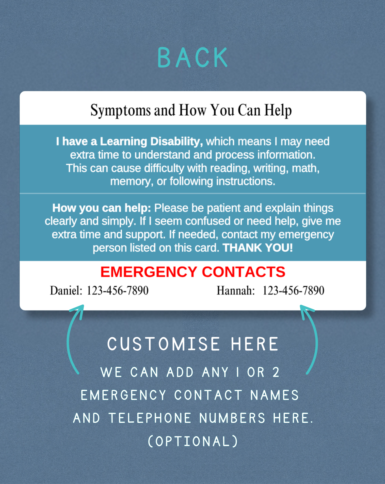Learning Disability Medical Alert Card