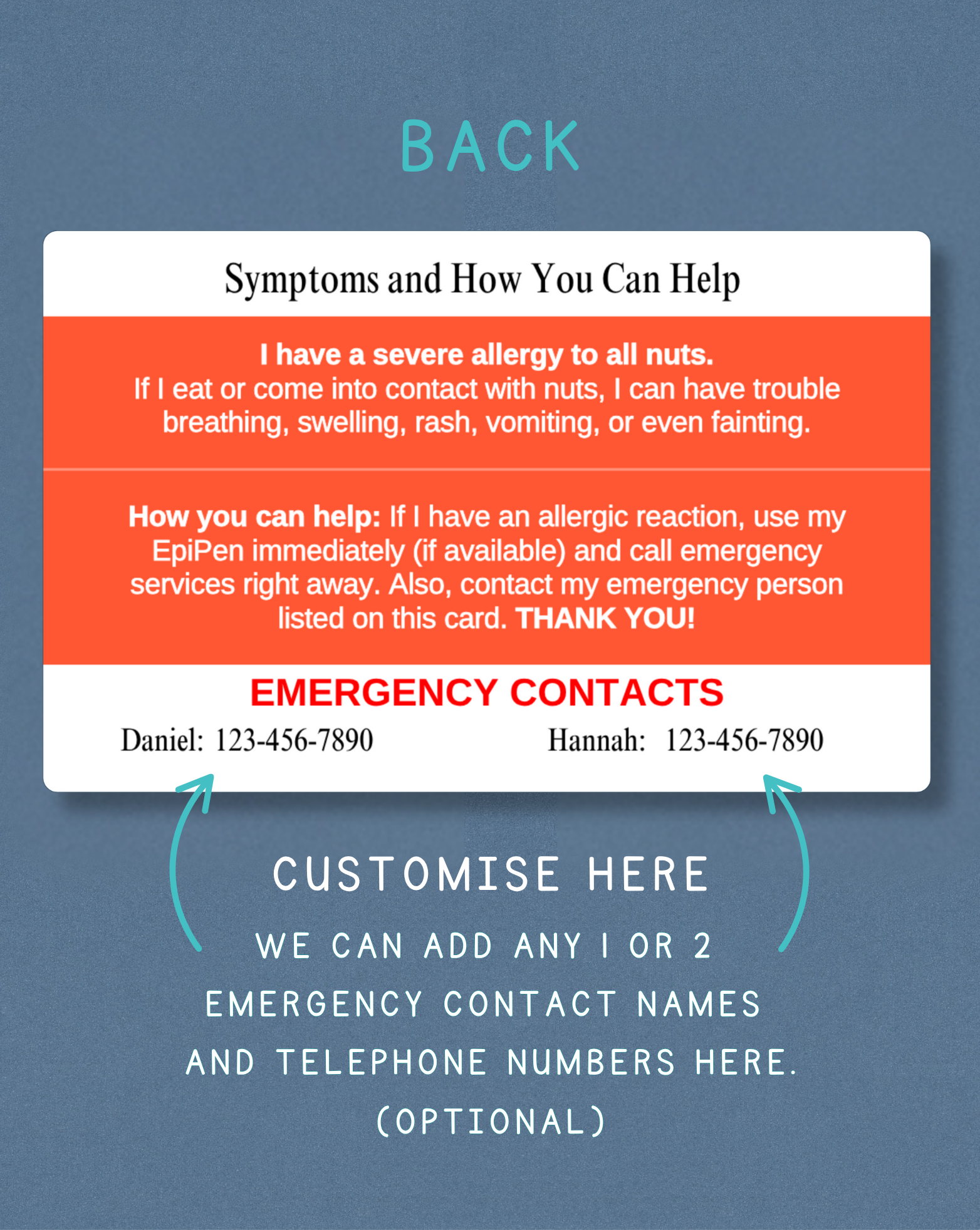 All Nut Allergy Alert Card