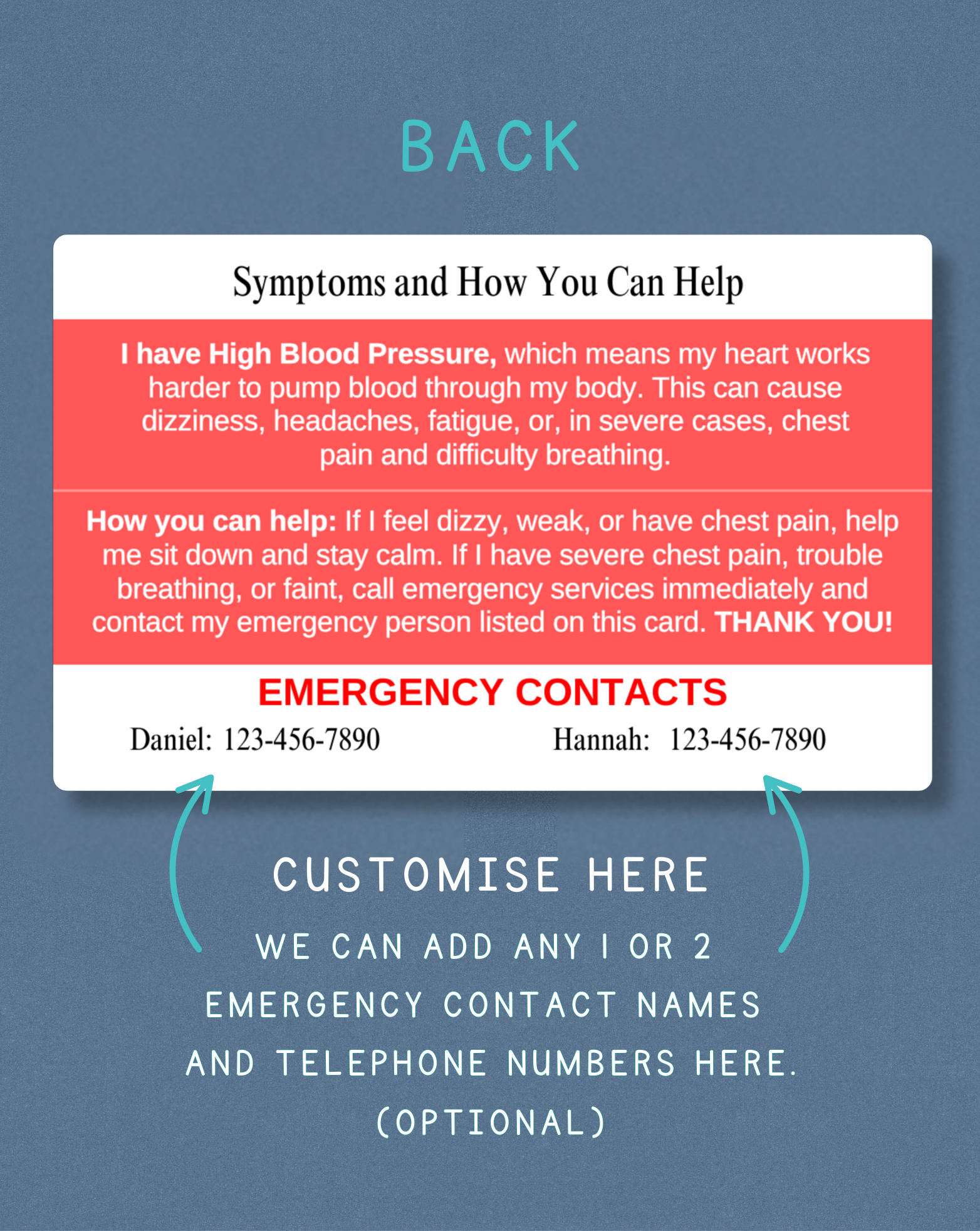 High Blood Pressure Medical Alert Card