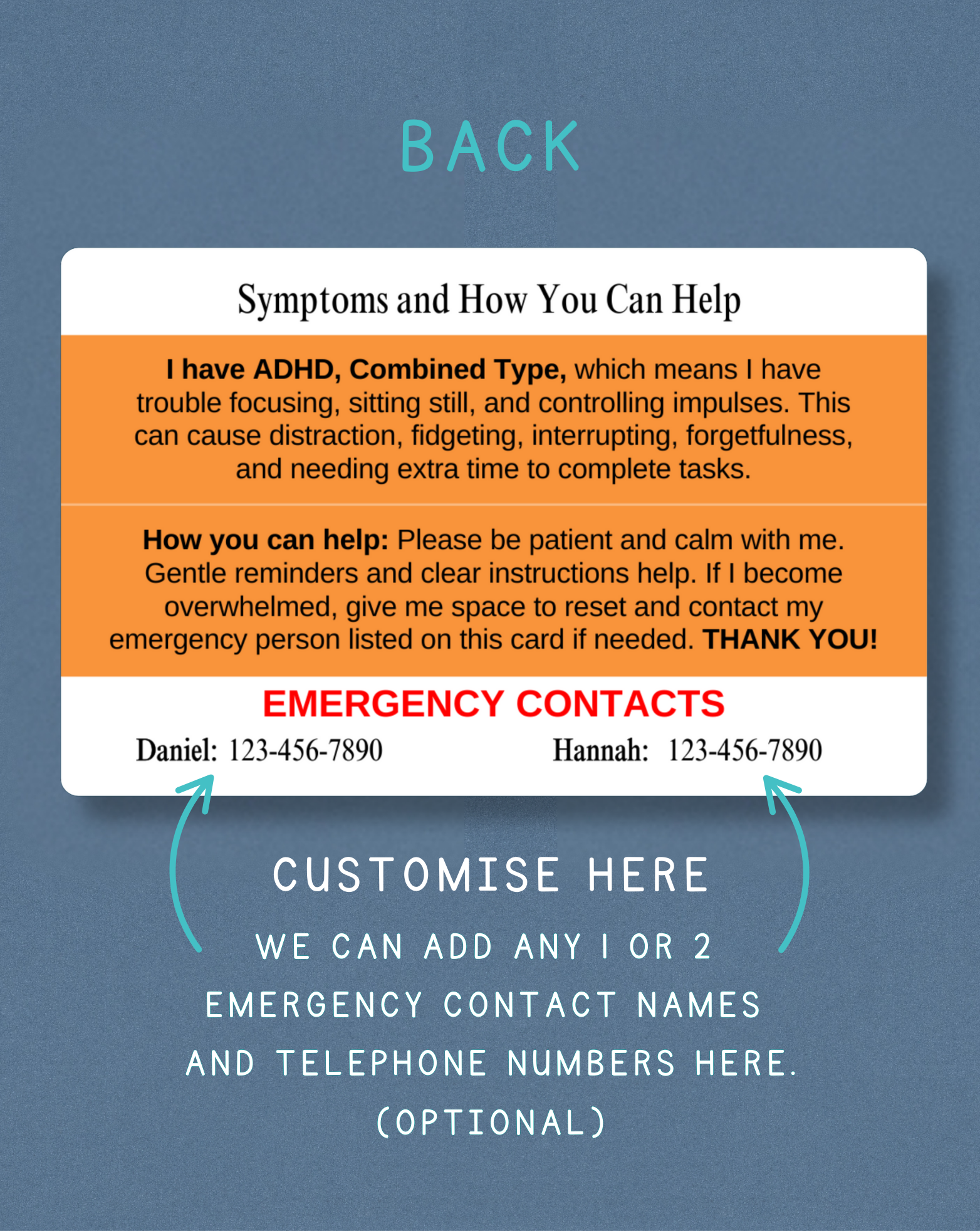 ADHD (Combined Type) Medical Alert Card
