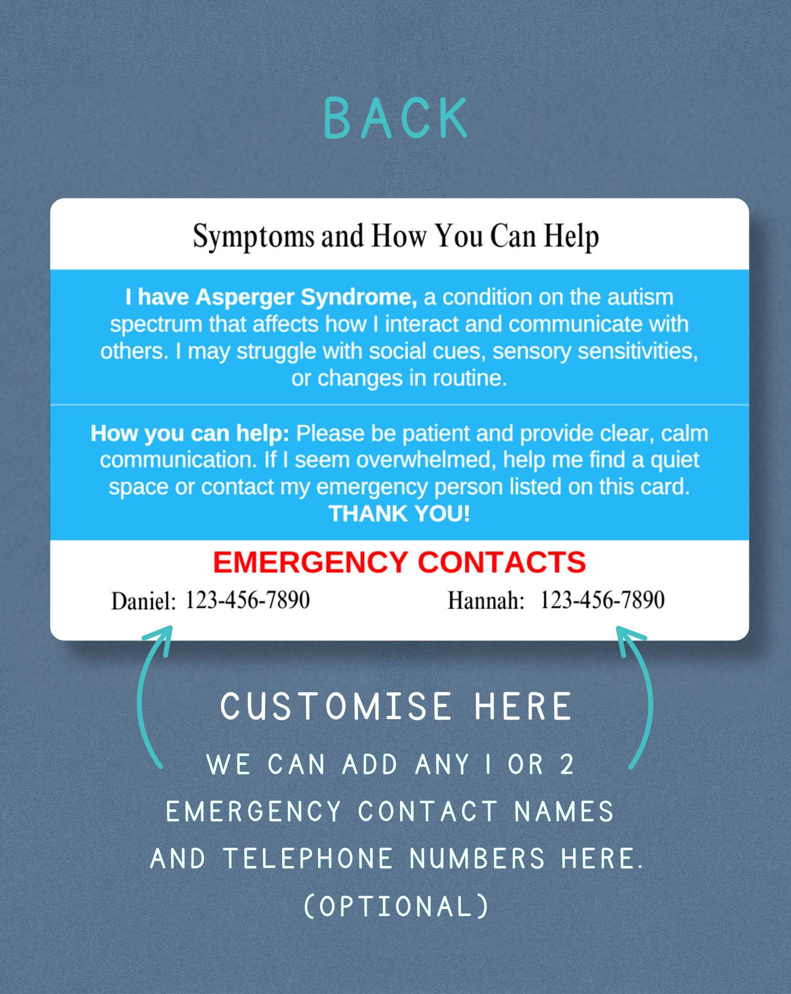 Asperger Syndrome Medical Alert Card