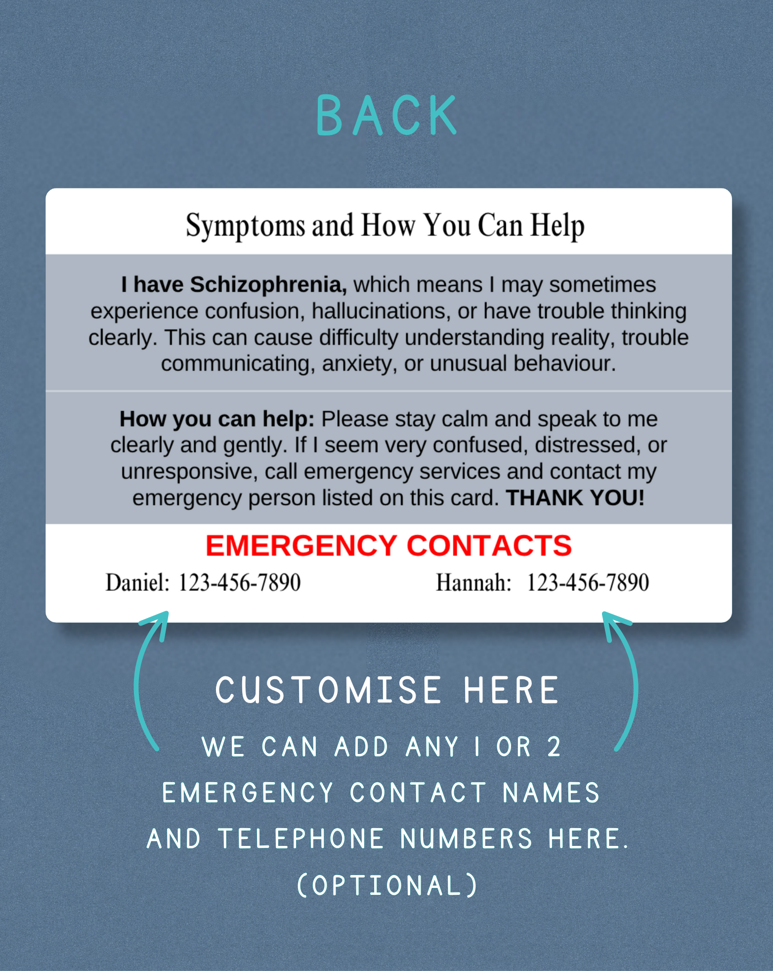 Schizophrenia Medical Alert Card
