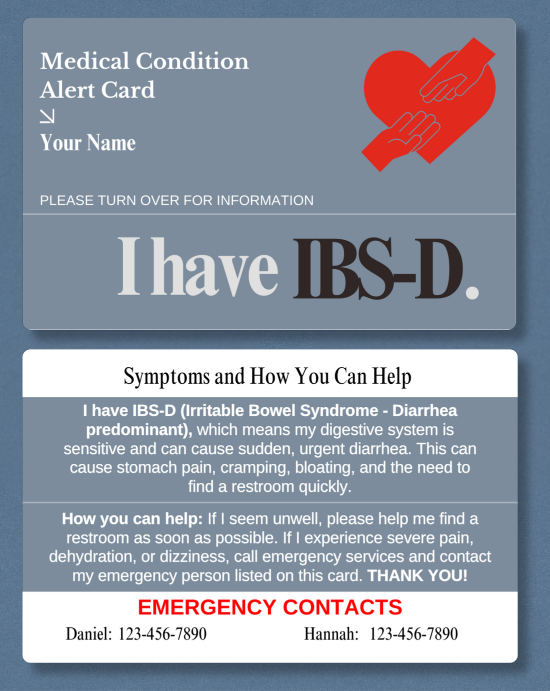 IBS-D Medical Alert Card