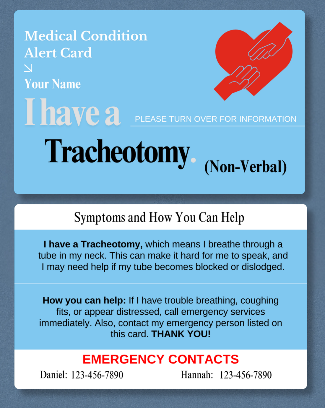 Tracheostomy (Non Verbal) Medical Alert Card