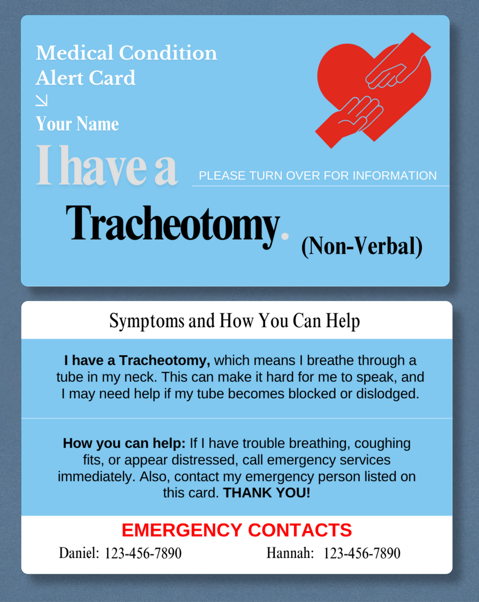 Tracheostomy (Non Verbal) Medical Alert Card