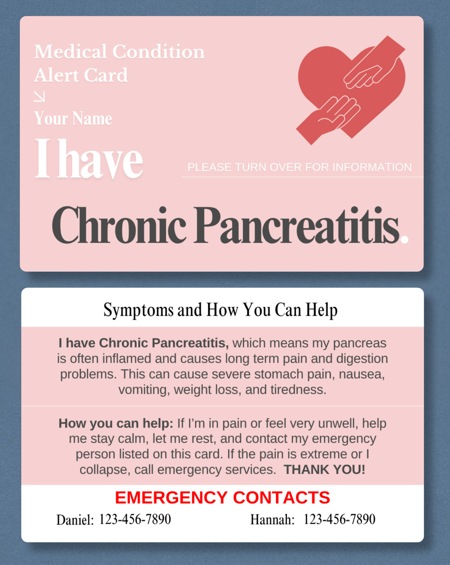 Chronic Pancreatitis Medical Alert Card