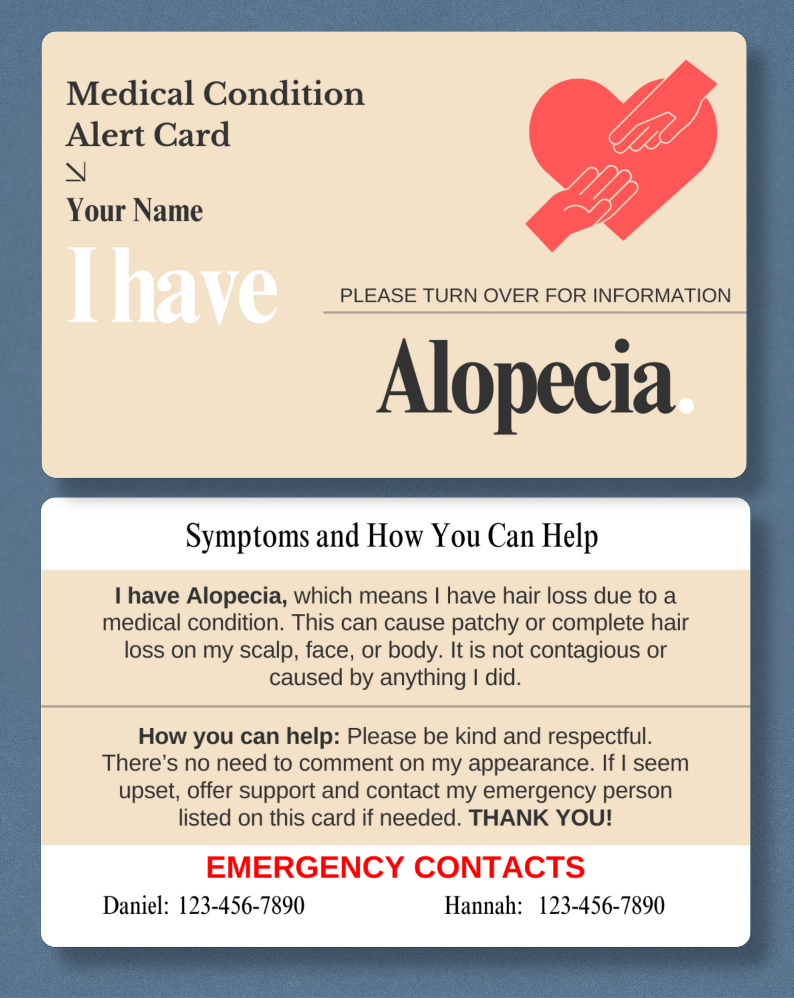 Alopecia Medical Alert Card