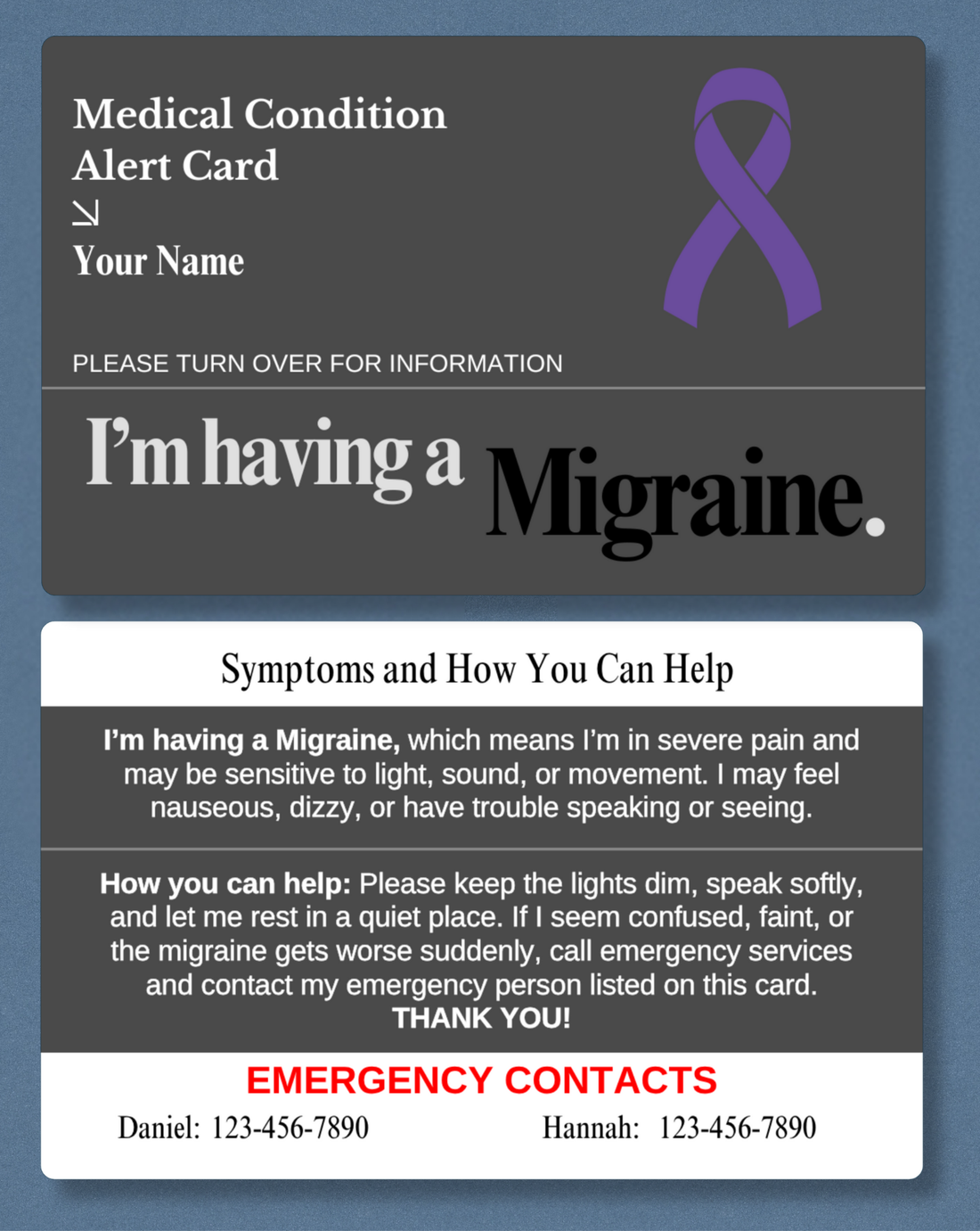 Migraine Medical Alert Card