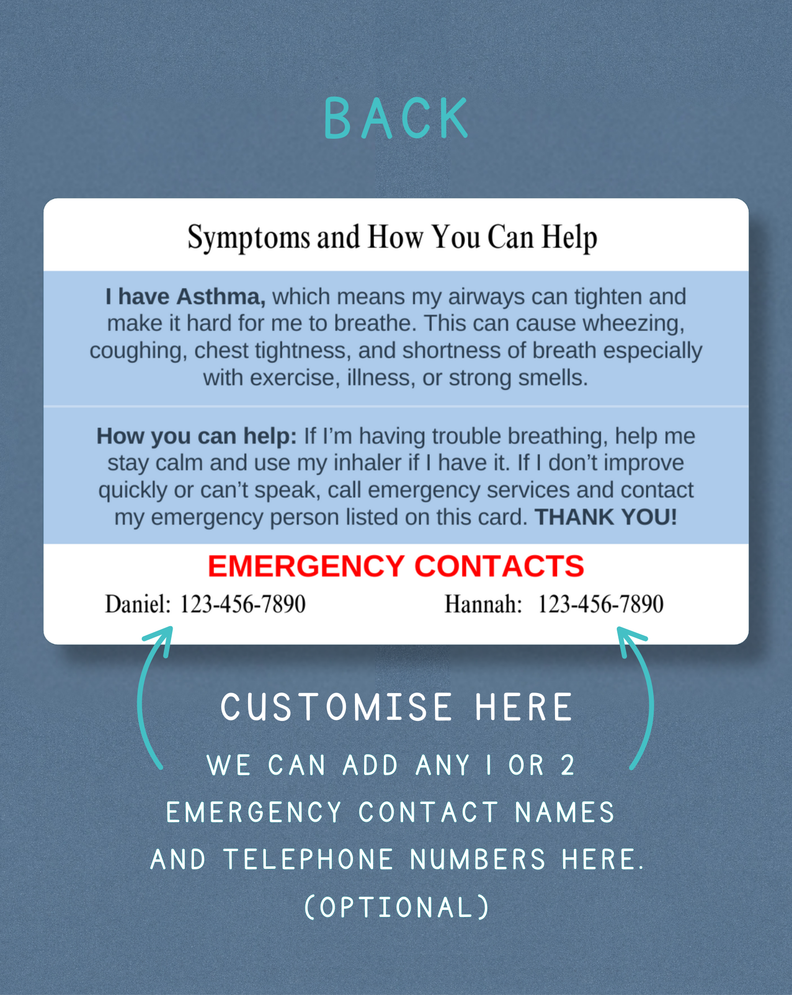 Asthma Medical Alert Card