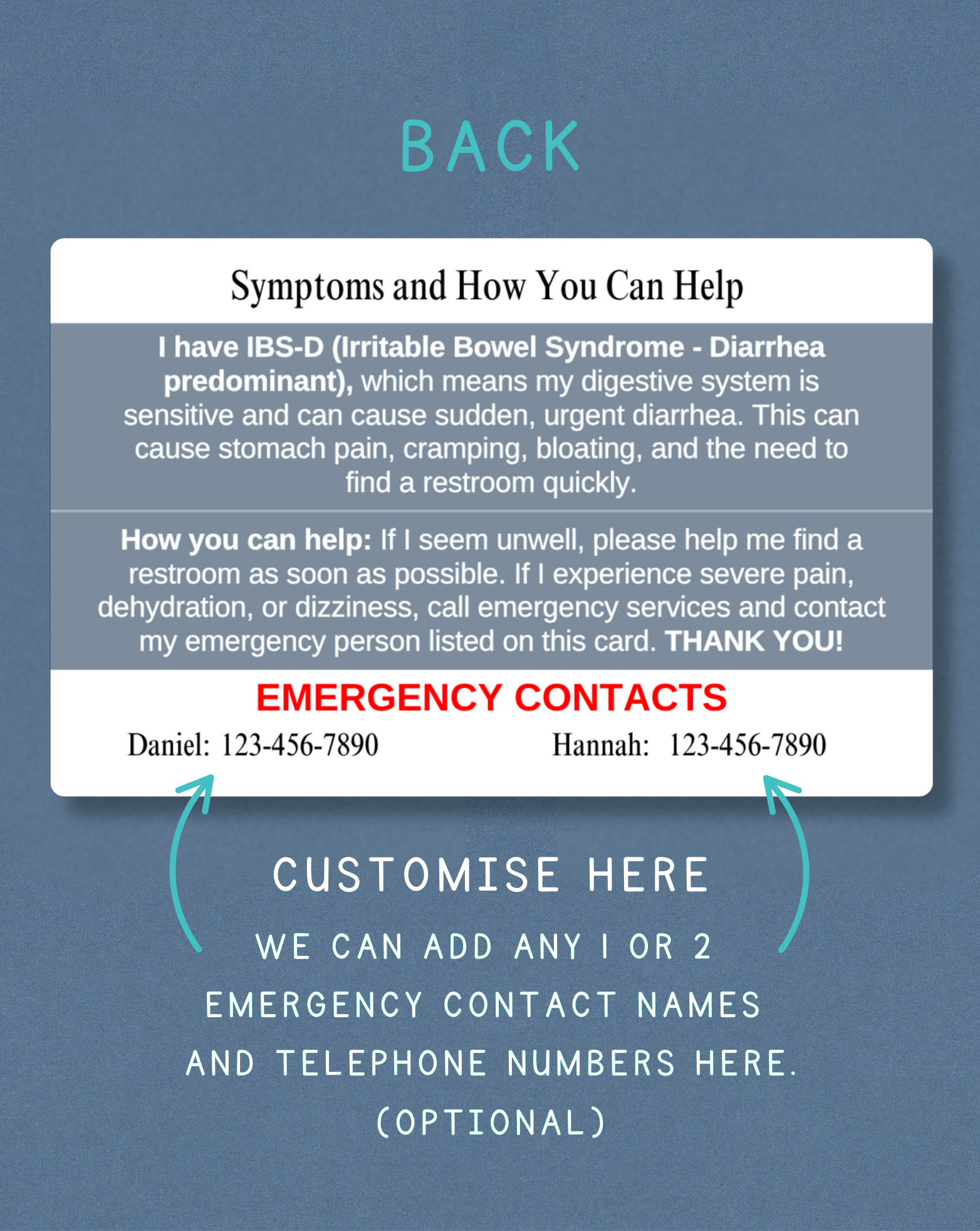 IBS-D Medical Alert Card