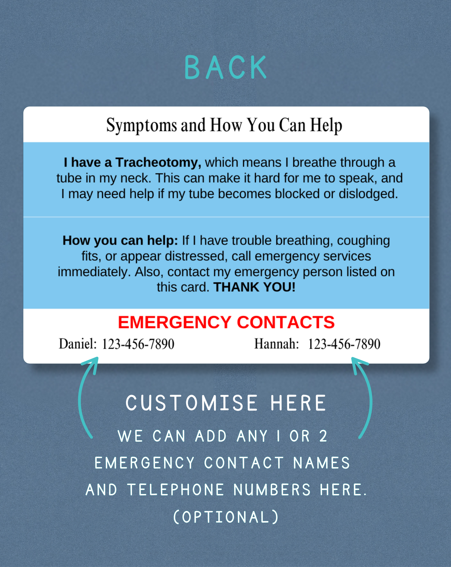 Tracheostomy (Non Verbal) Medical Alert Card