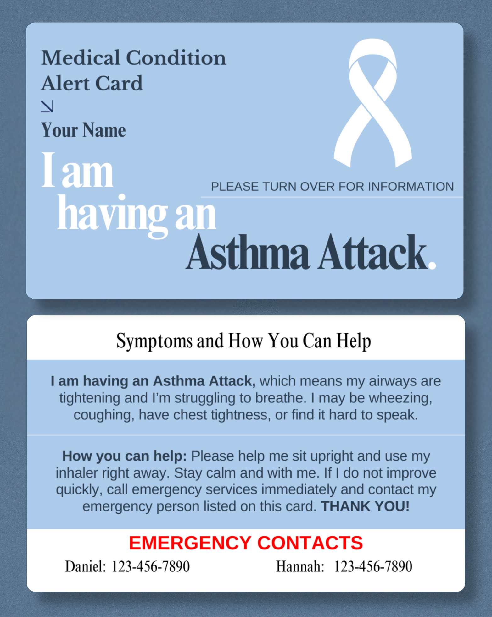 Asthma Attack Medical Alert Card