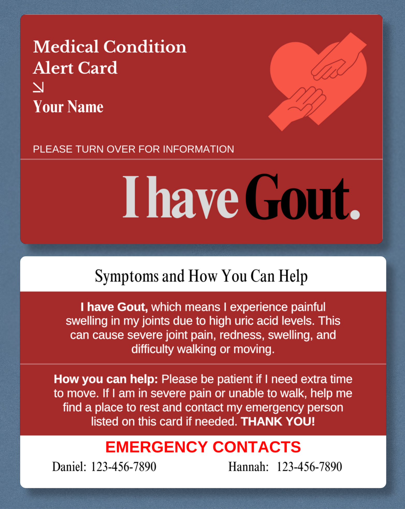 GOUT Medical Alert Card