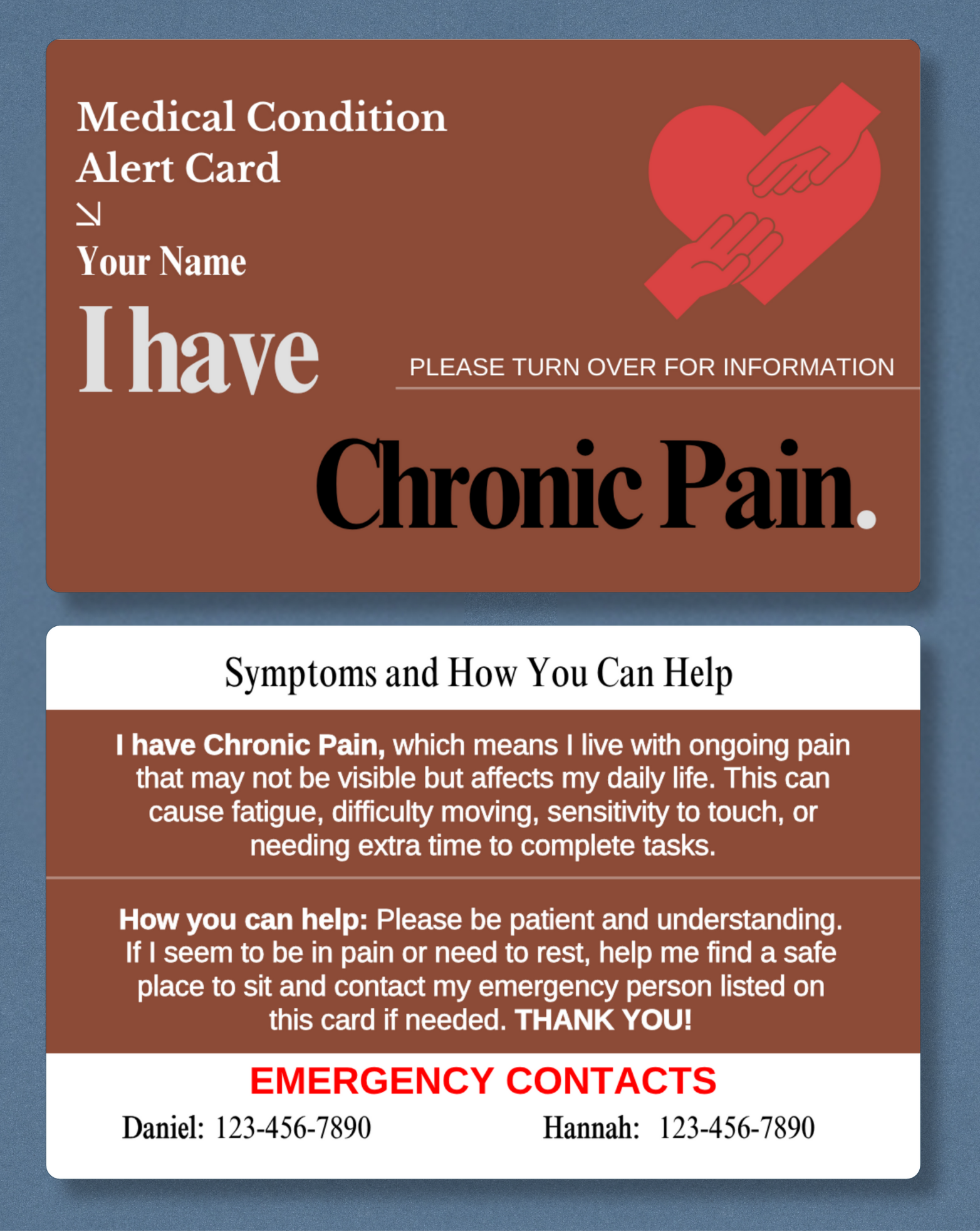 Chronic Pain Medical Alert Card