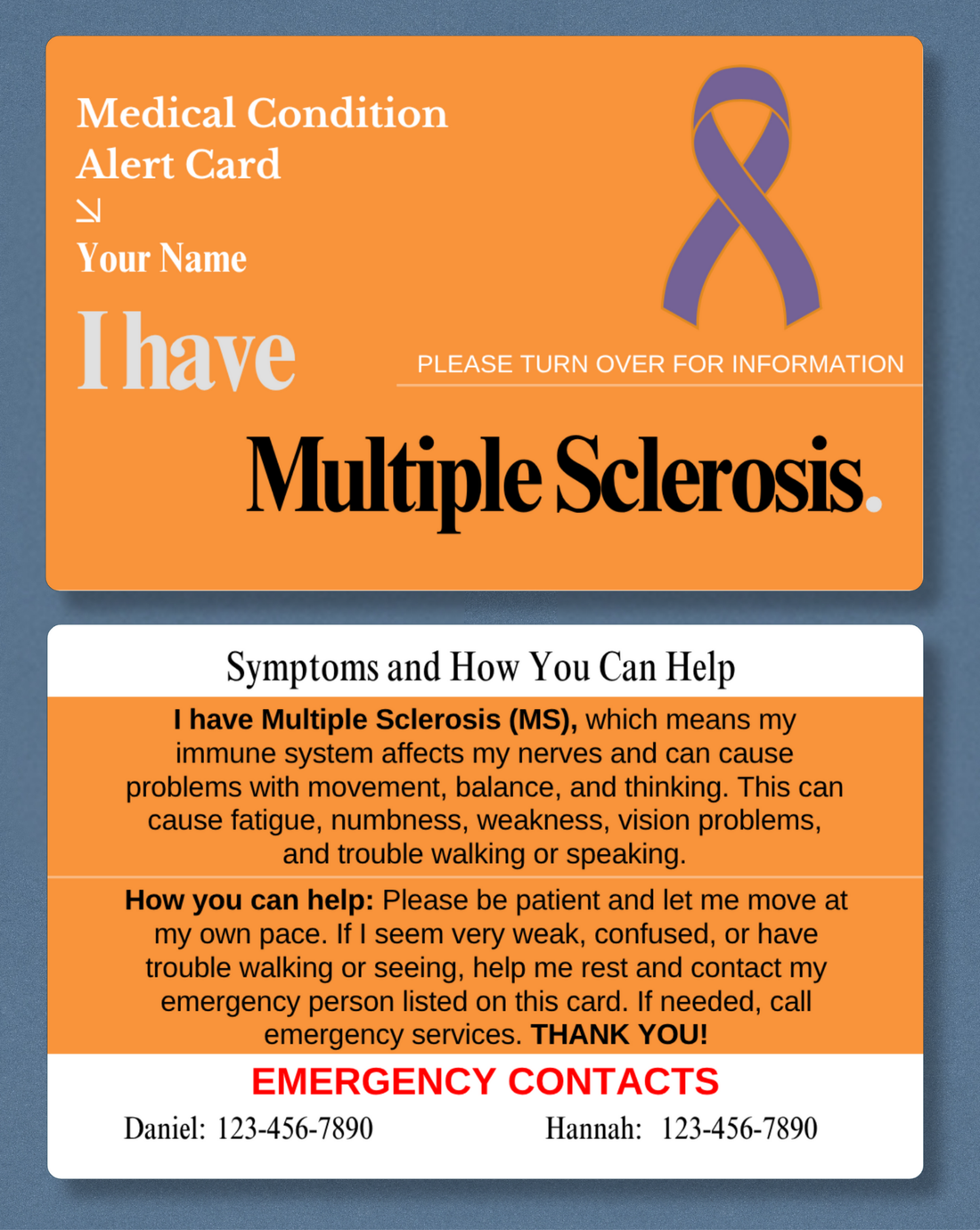 Multiple Sclerosis Medical Alert Card