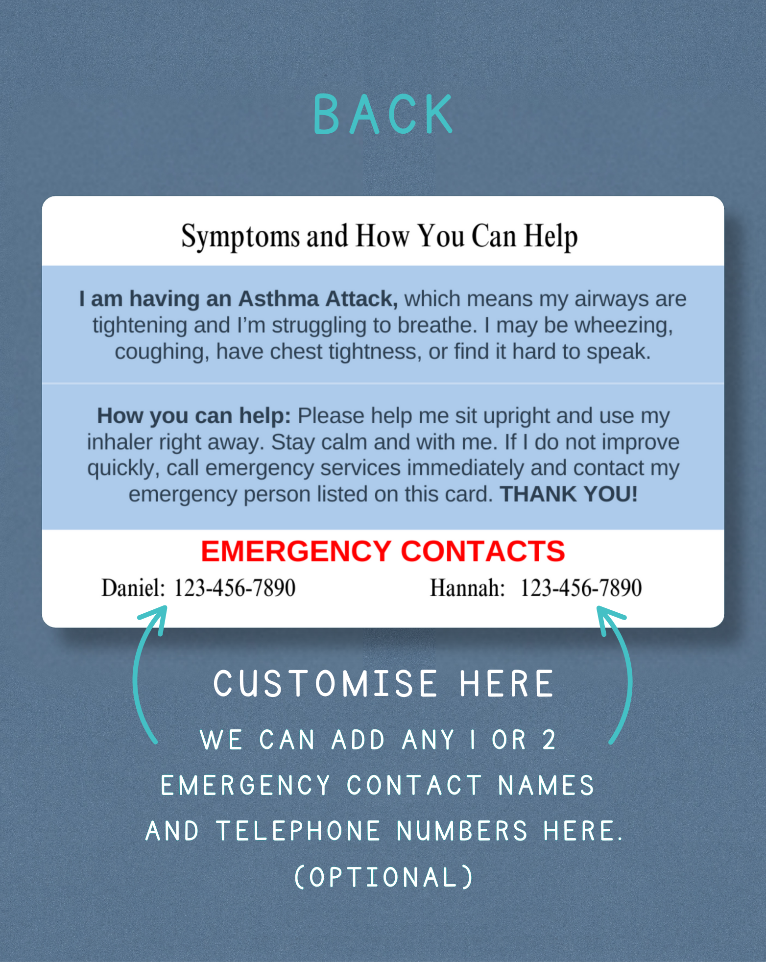 Asthma Attack Medical Alert Card