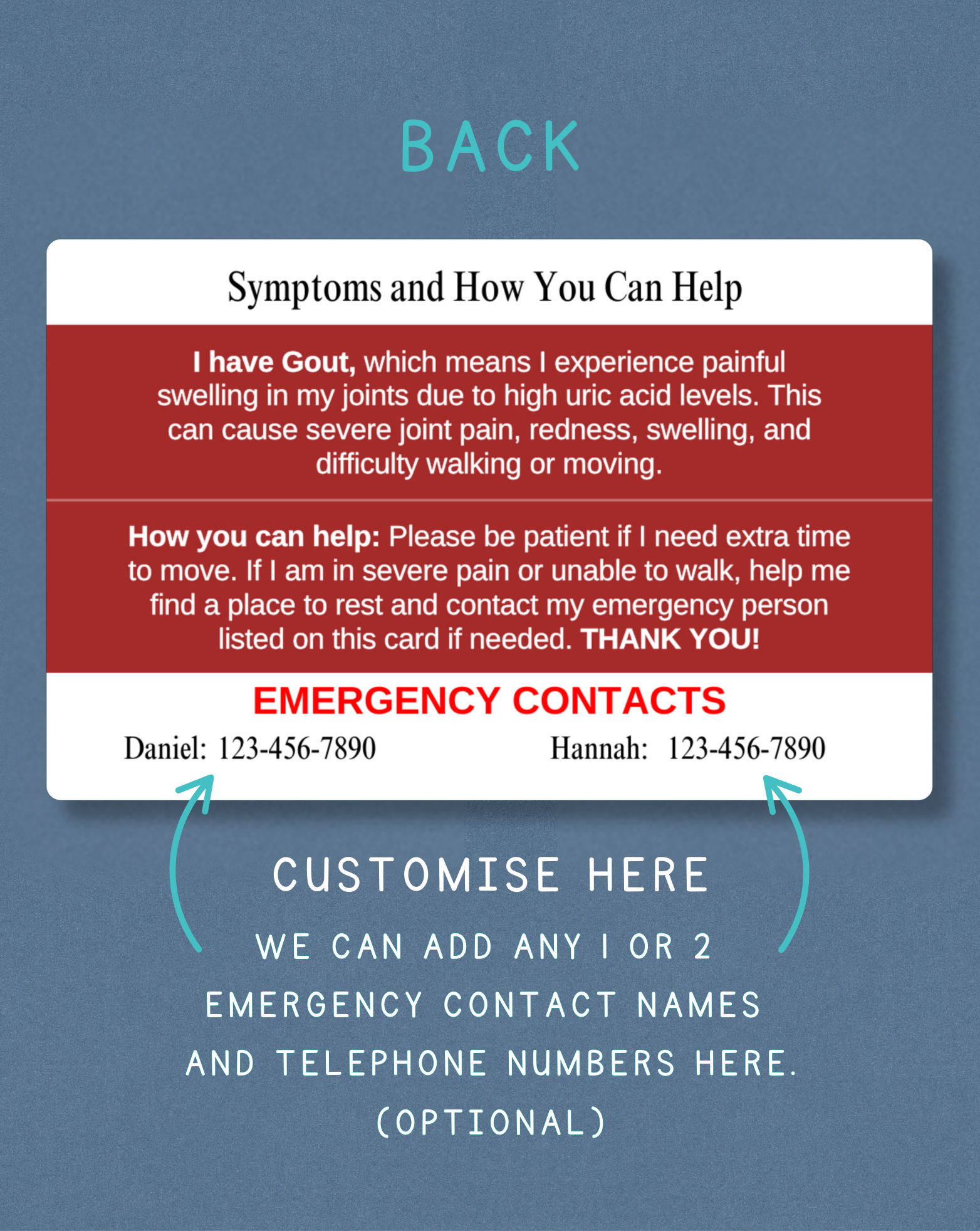 GOUT Medical Alert Card