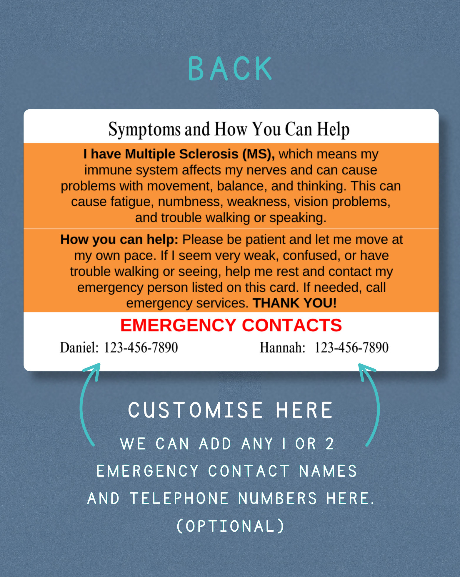 Multiple Sclerosis Medical Alert Card
