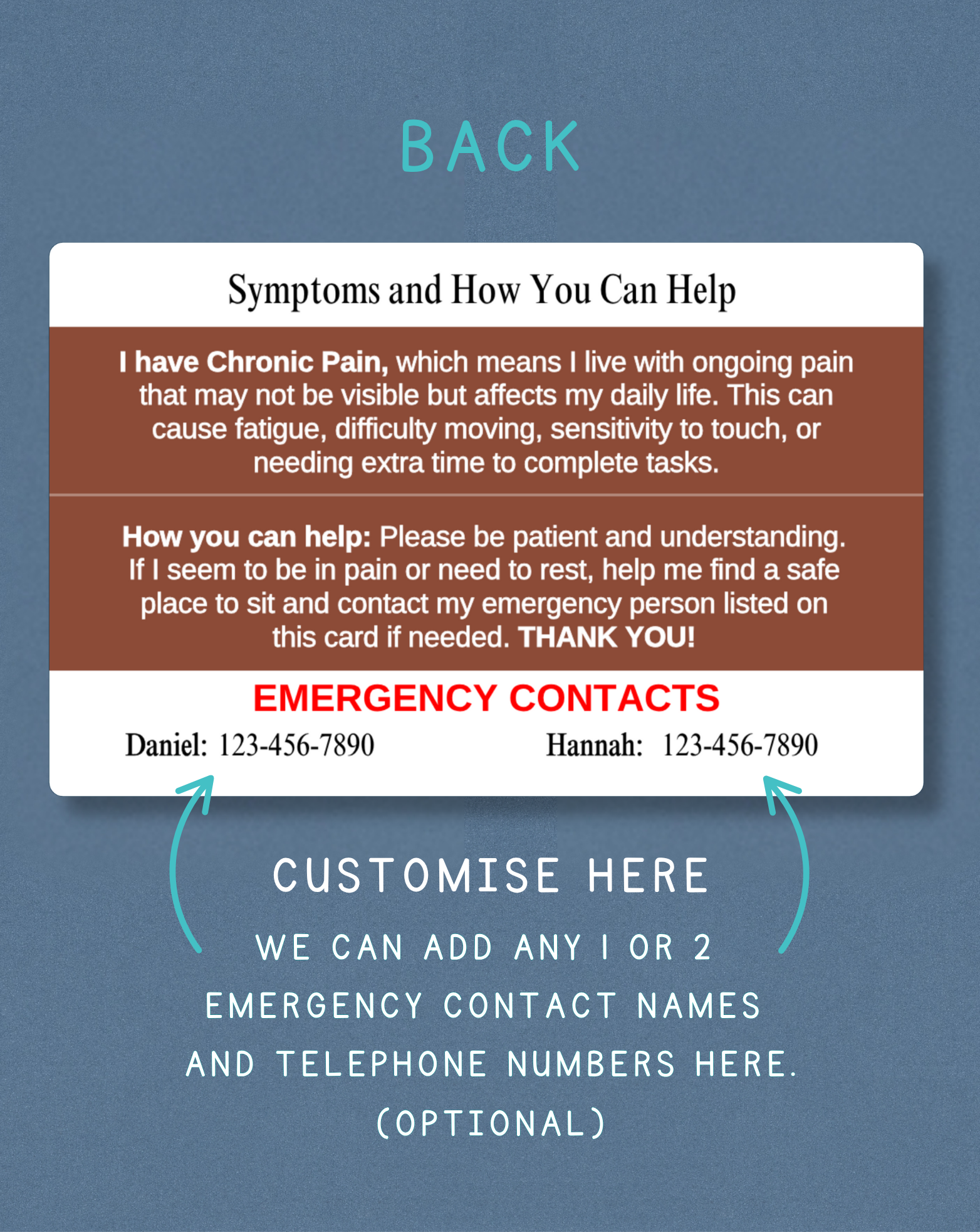 Chronic Pain Medical Alert Card