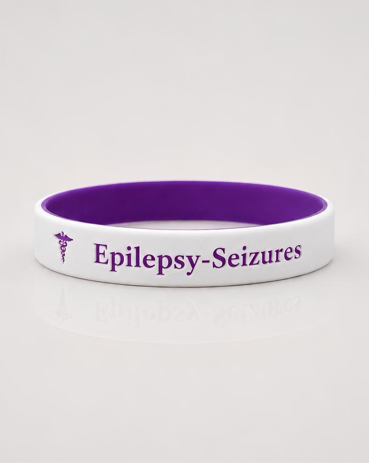 Purple personalised silicone medical alert bracelet