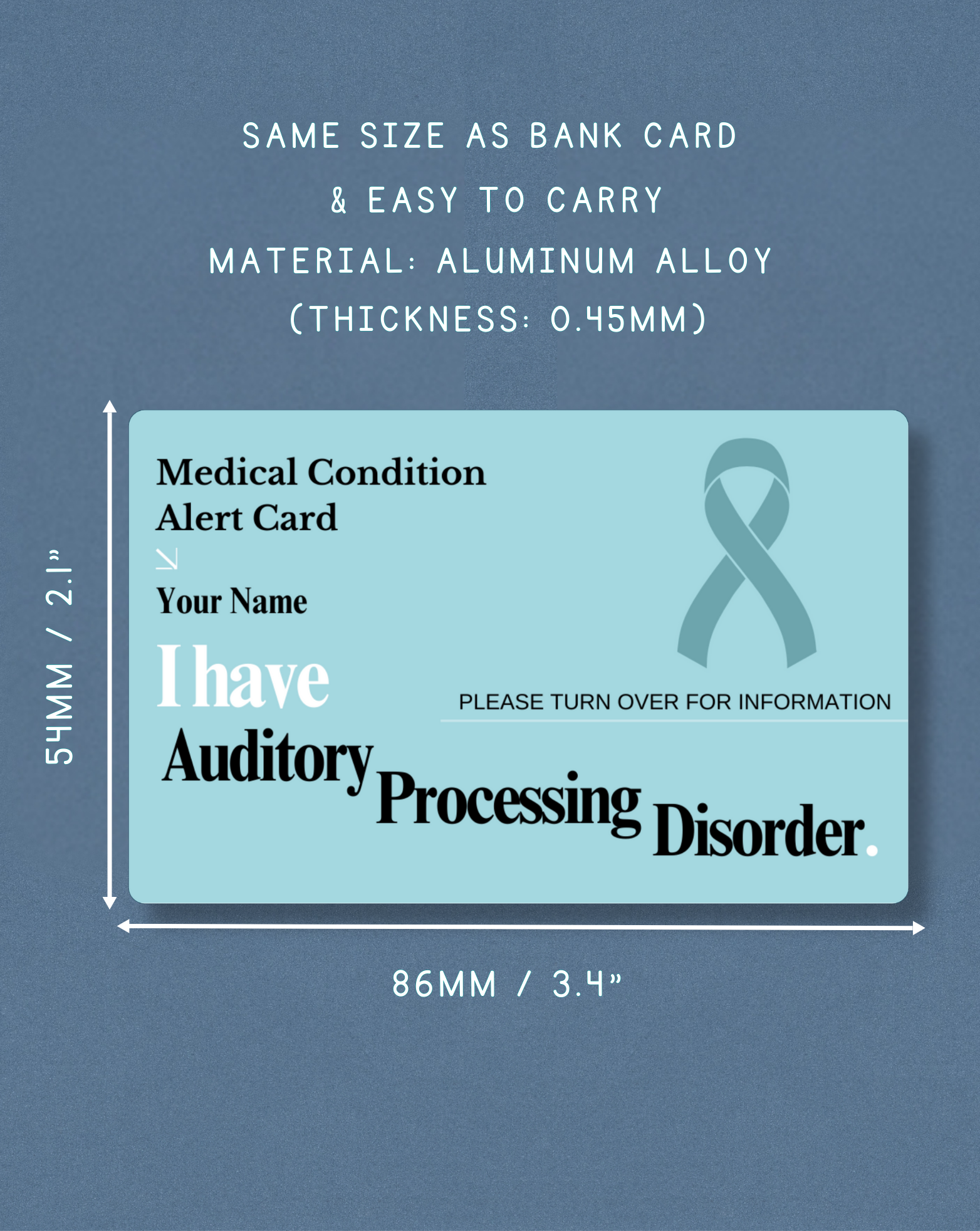 Auditory Processing Disorder Medical Alert Card