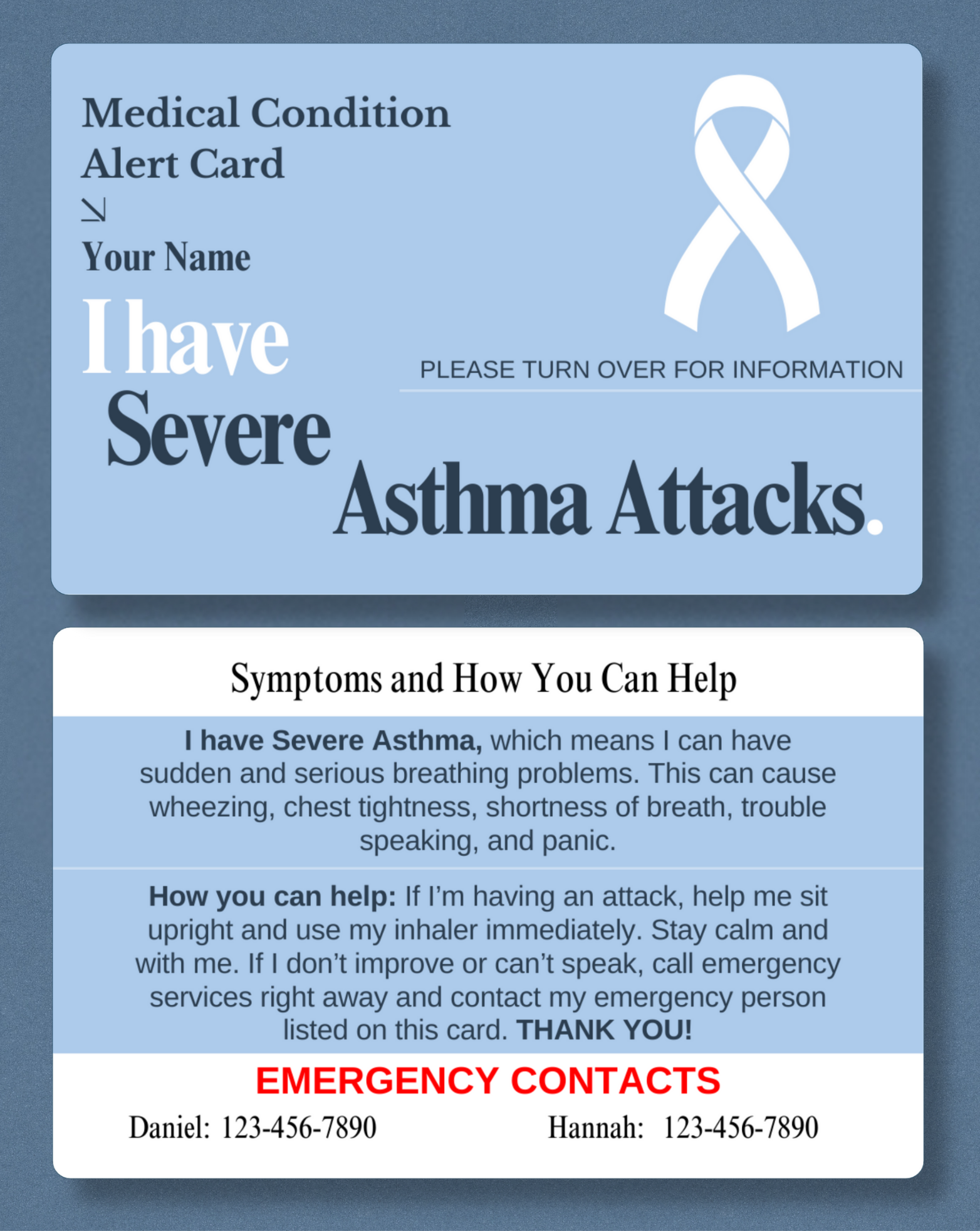 Severe Asthma Attacks Medical Alert Card