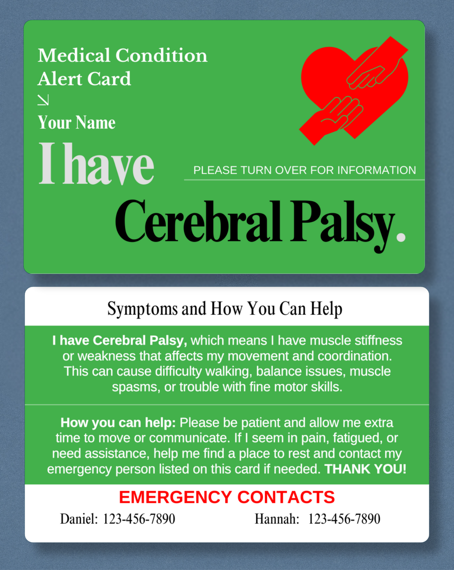 Cerebral Palsy Medical Alert Card