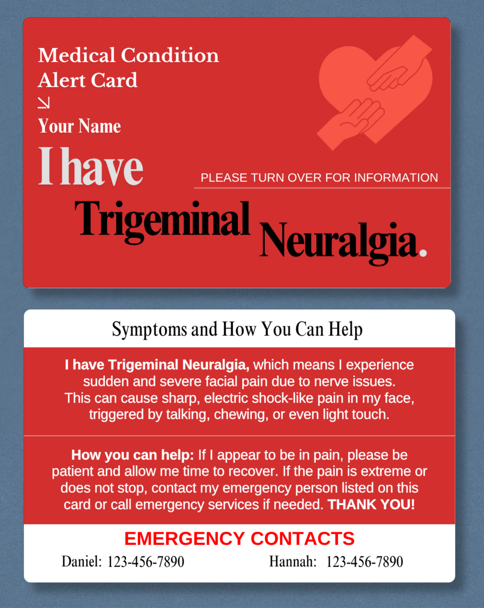 Trigeminal Neuralgia Medical Alert Card