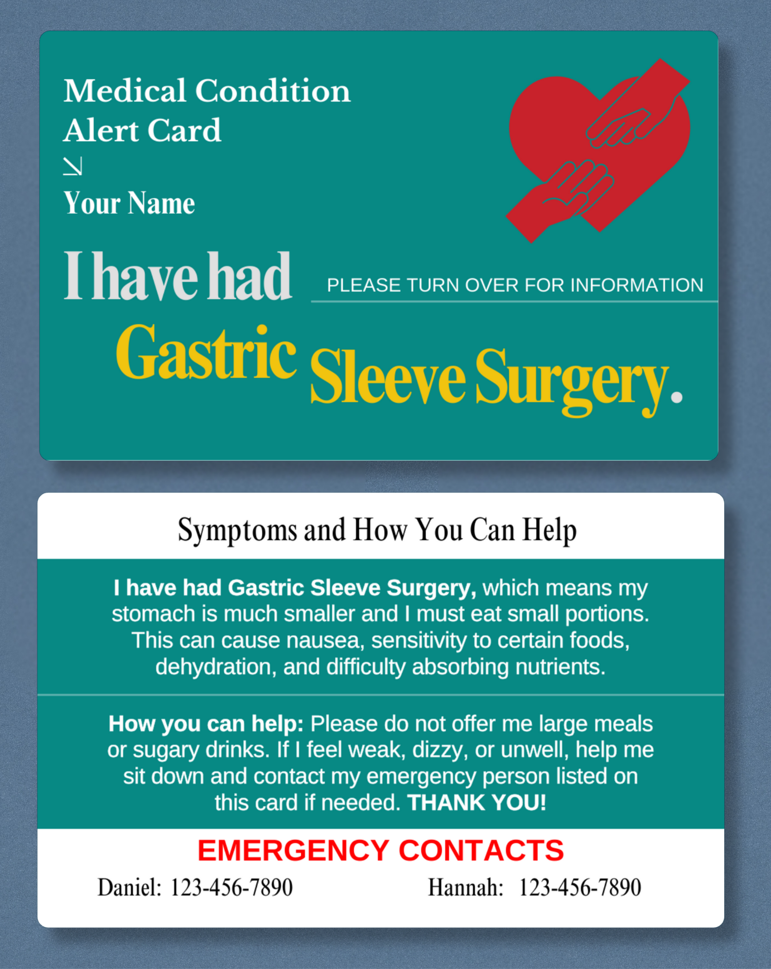 Gastric Sleeve Surgery Medical Alert Card